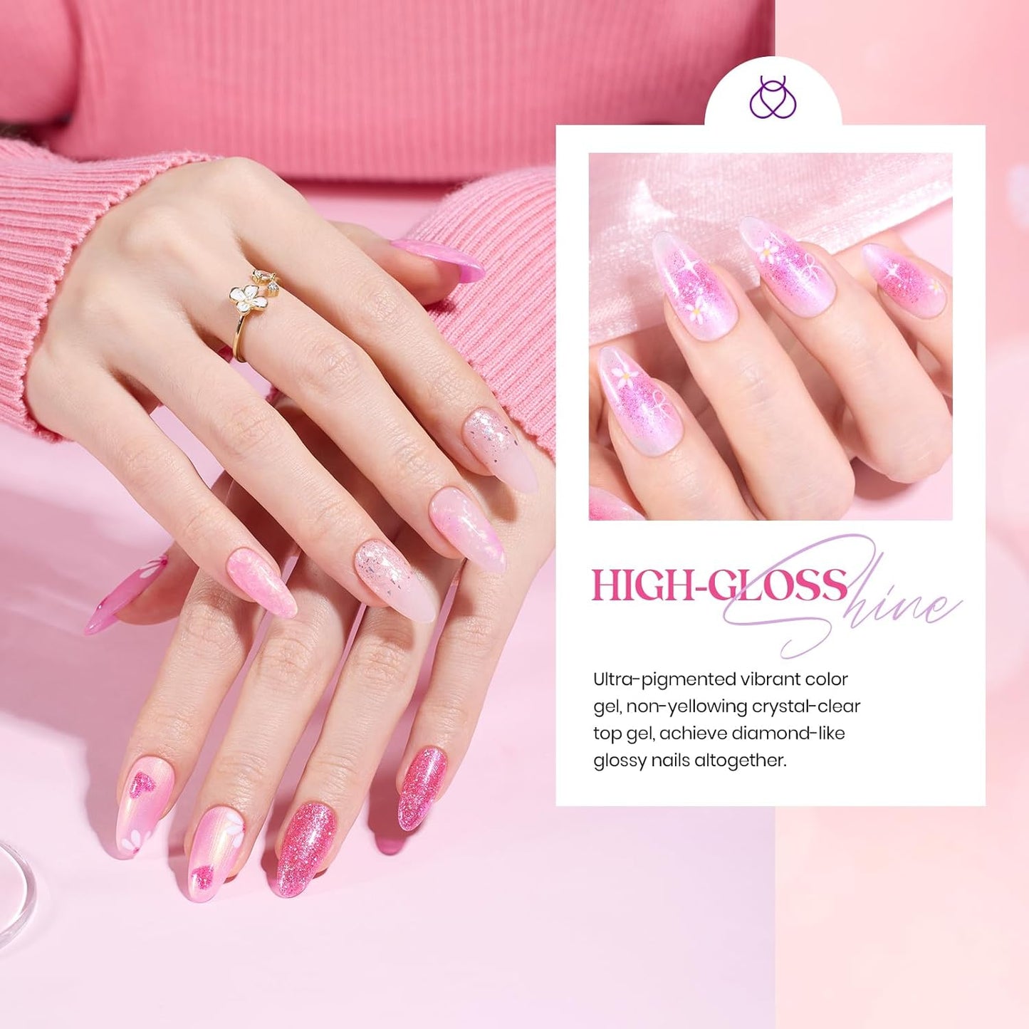 Beetles Pink Gel Nail Polish Set - 6 Colors Shimmer Nail Polish Nail Kit Hot Pink Pearl White Glitter Color Gel Pink Reverie Collection Soak Off Uv LED Nail Lamp Gift for Women & Girls