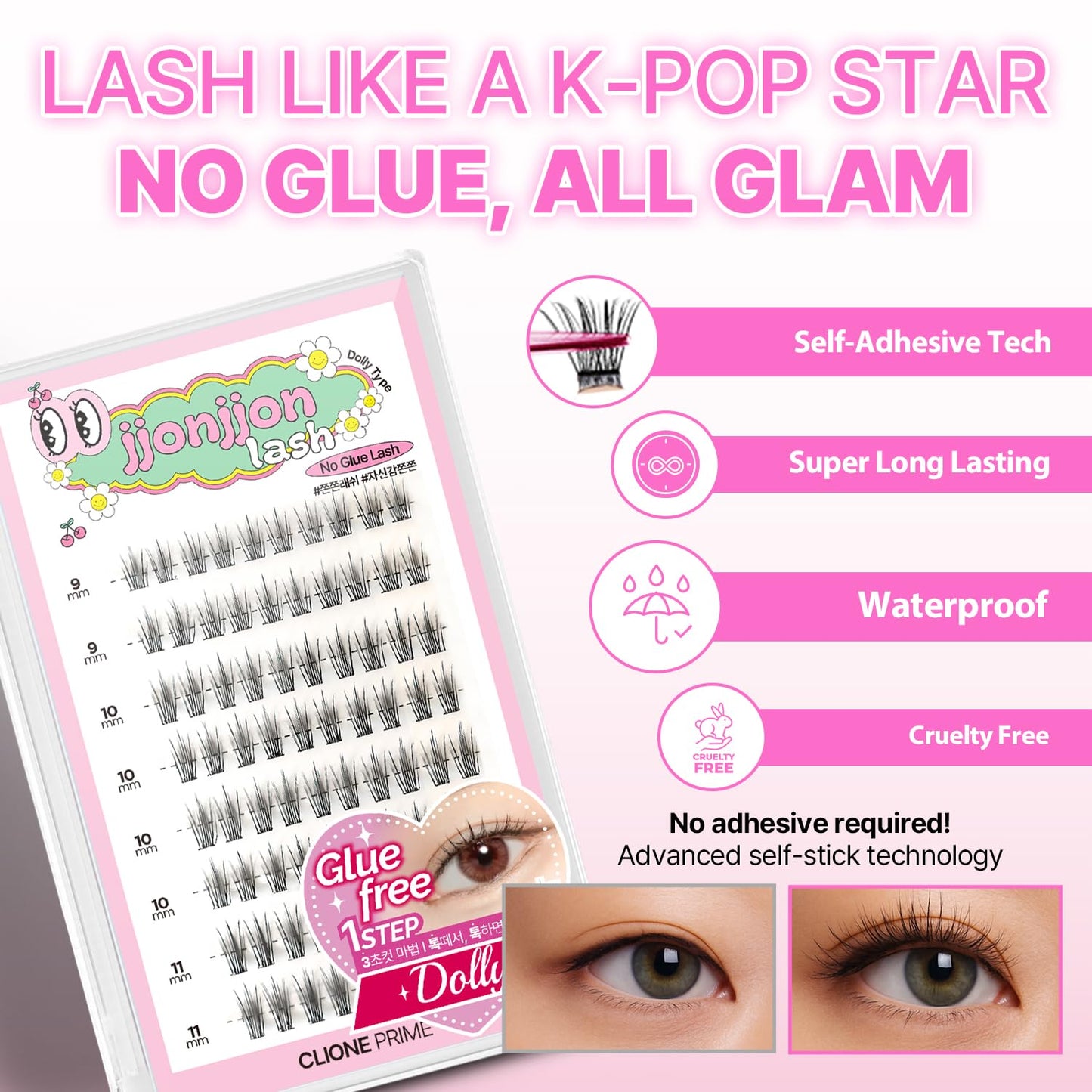 Korean Self Adhesive Lash Clusters Natural Look No Glue Press On Pre Bond Lash Clusters Fluffy Self Adhesive False Eyelashes No Glue Needed Reusable Wispy Eyelash Extensions