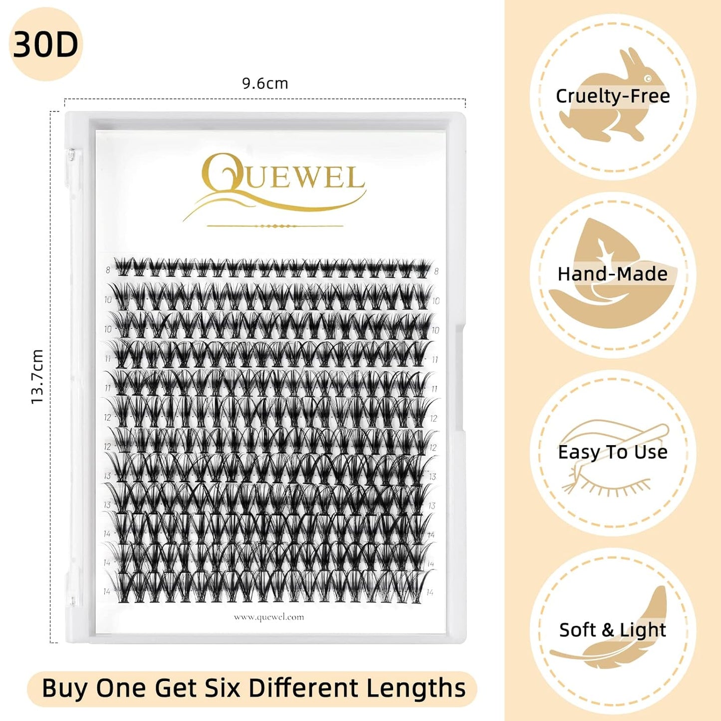 QUEWEL Lash Clusters 240Pcs Cluster Lashes 30D 0.07C Curl Mix8-14mm Individual Lashes Soft&Comfortable DIY Eyelash Extension at Home(30D 0.07C MIX8-14)