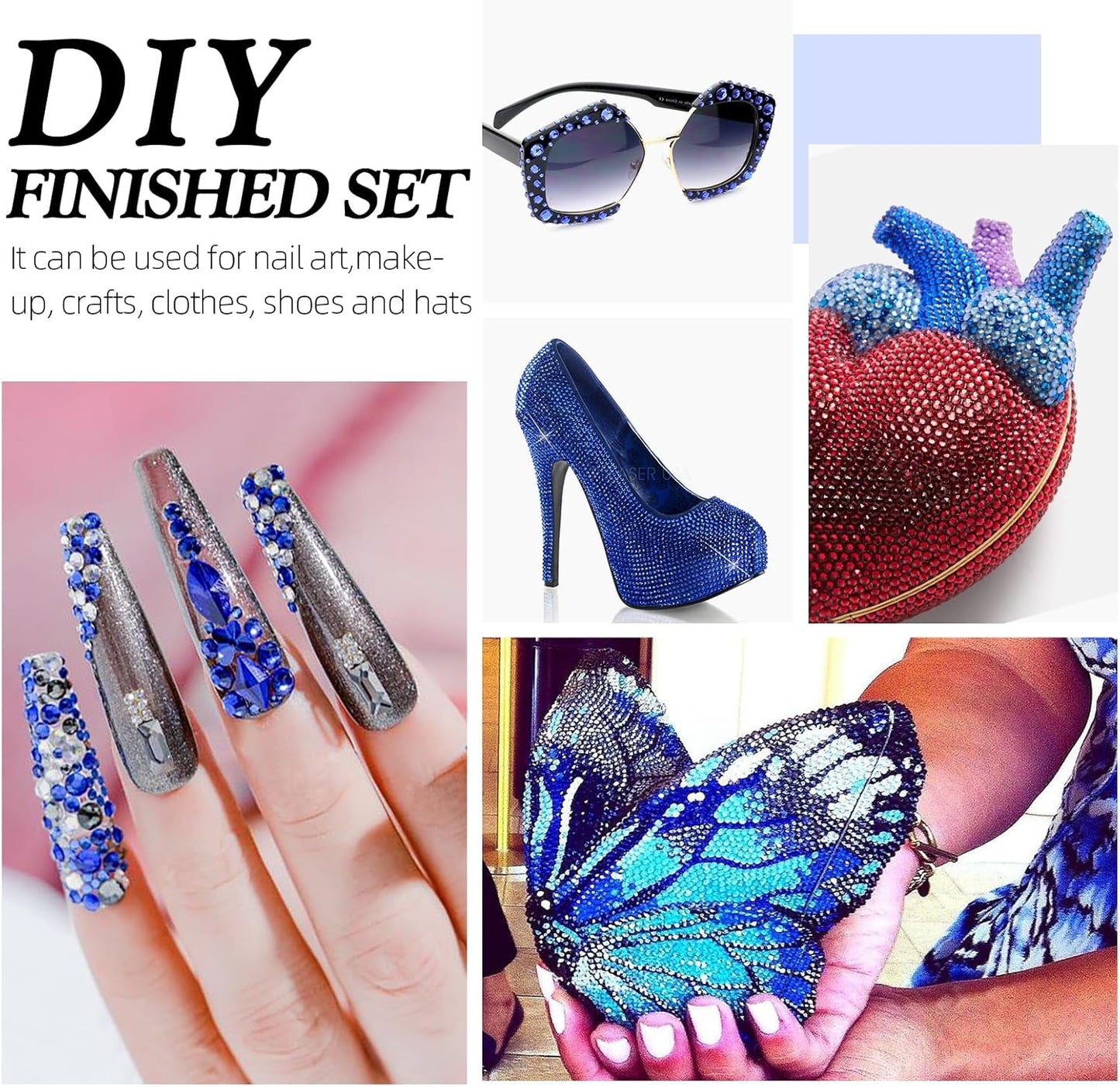 Sapphire Flatback Rhinestones, Glass Rhinestones for Nail Art and Craft, Glue Fix, Loose Crystal Gemstones(Blue, SS6, 1440pcs, 1.9-2.0mm)