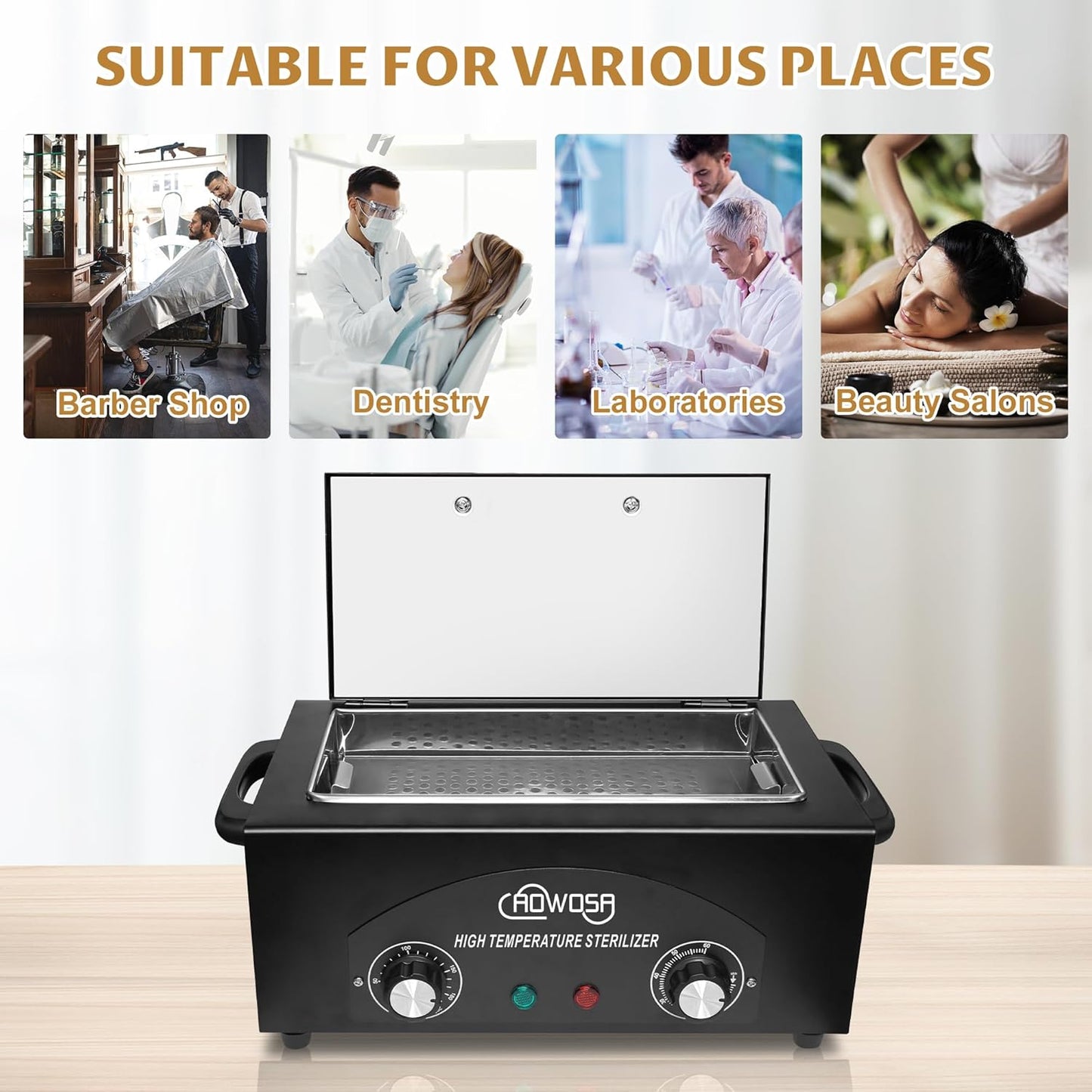 High Temperature Metal Tool Cleaning Box, 2L Dry Heat Cabinet Beauty Hair Nail Metal Tool Cleaning for Manicure Pedicure Barber, with 0-60 Min Timer & 50-220℃ Temp Settings, Plastic Sterilization Tray