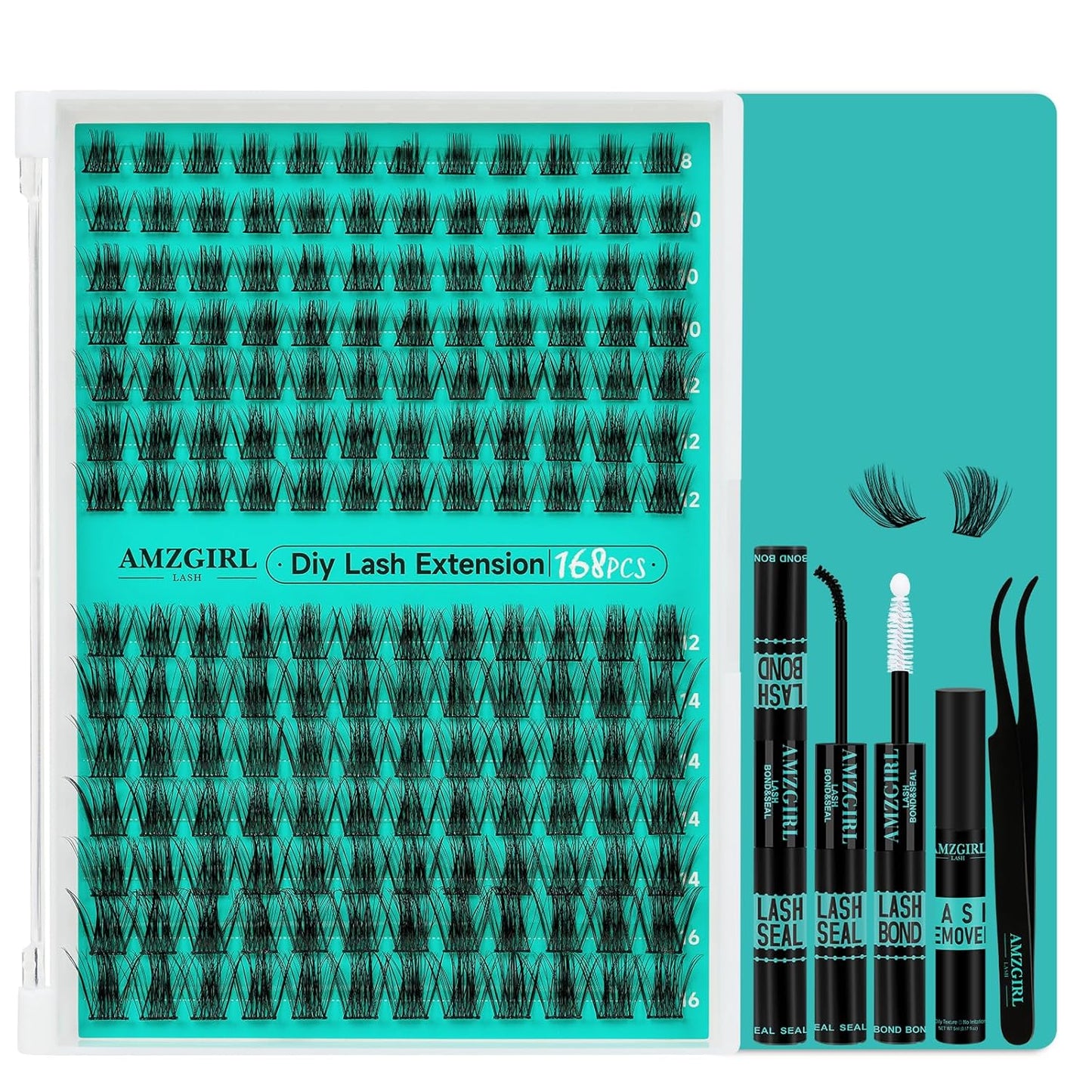 Lash Extension Kit,168Pcs DIY Eyelash Clusters with Bond and Seal Glue Waterproof,Eyelashes Remover for Cluster Extensions for Beginner,Lashes Applicator Tool(Medusa,D-Mix8-16mm Kit)