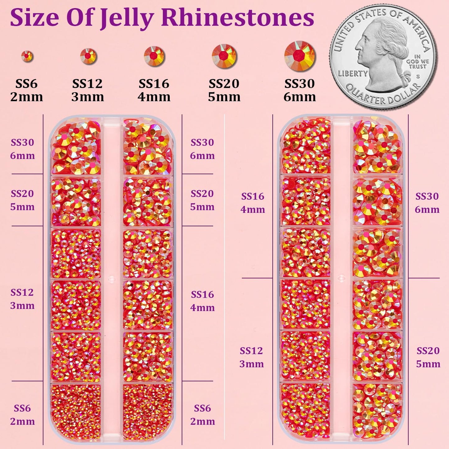 Resin Jelly Rhinestones for Crafting with B7000 Jewelry Glue, 2 Boxes Red AB Flatback Crystals with 3Pcs 10ml Glue, Bedazzling Non Hotfix Gems for DIY Tumblers Clothing Shoes Manicure