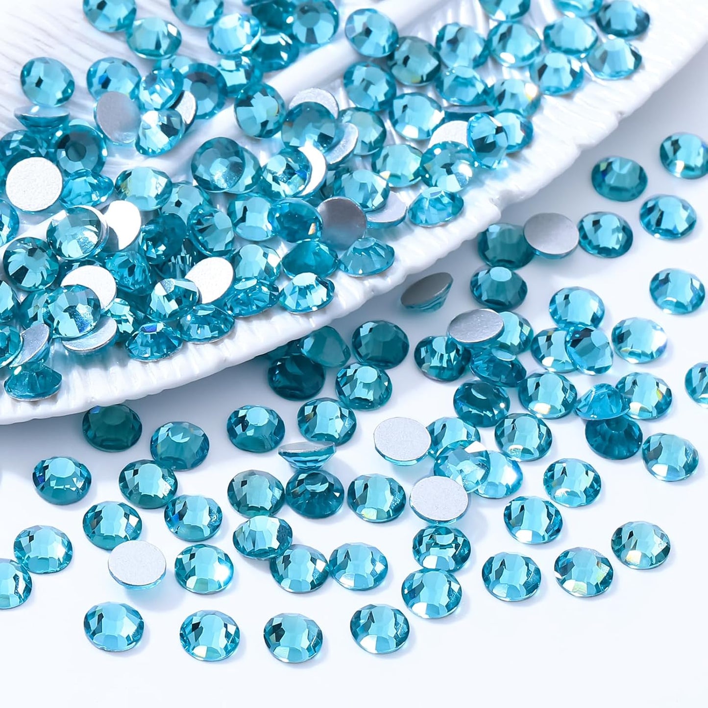 Malachite Blue Flatback Rhinestones, Glass Rhinestones for Nail Art and Craft, Glue Fix, Loose Crystal Gemstones(Malachite Blue, SS30, 288pcs, 6.4-6.6mm)