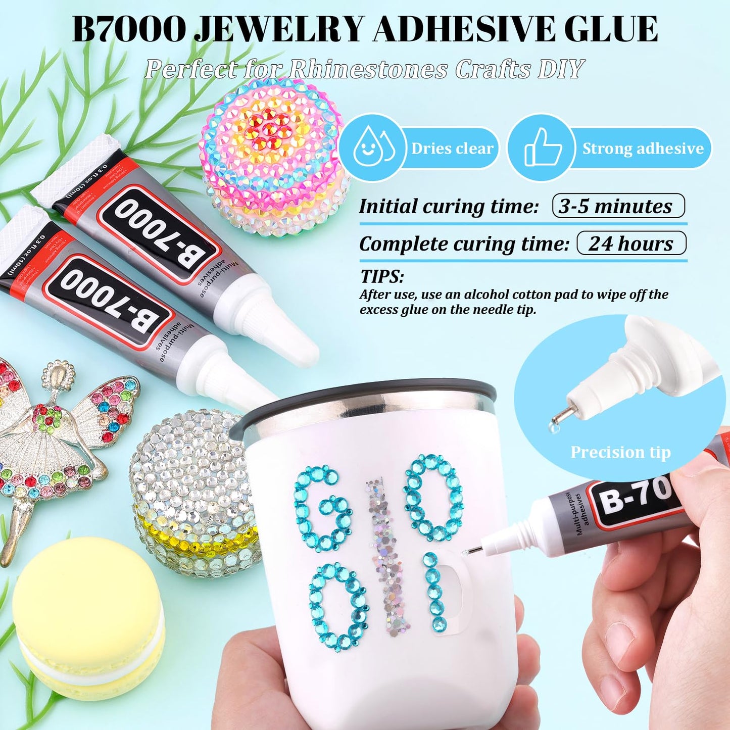 6000Pcs Resin Rhinestones for Bedazzling with 3Pcs B7000 Jewelry Glue, 1 Box Teal Blue Flatback Rhinestones for Crafting Crafts DIY, Crystals Gems for Clothing Shoes Tumblers Nail Art Makeup