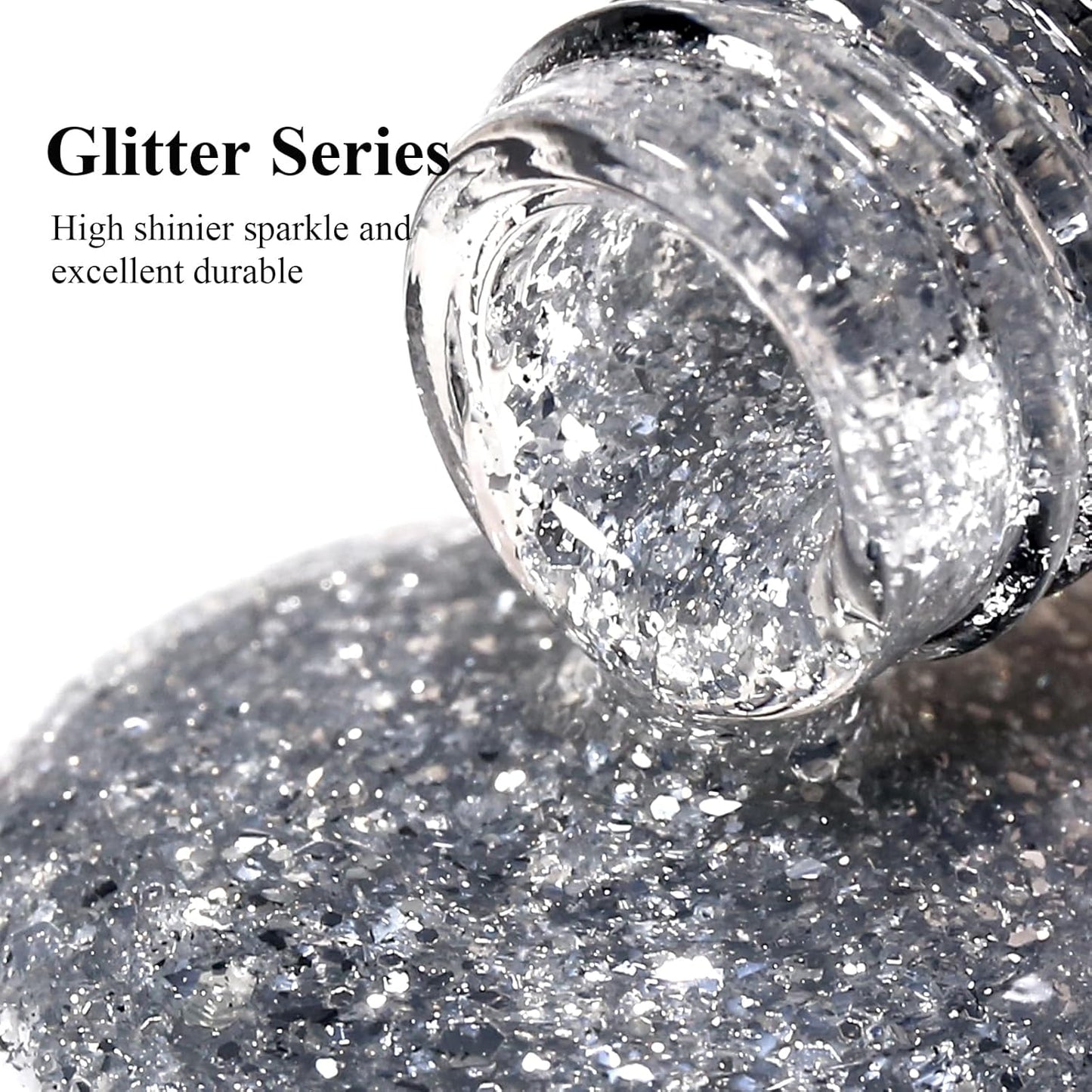 Imtiti Glitter Gel Nail Polish, Silver Glitter Gel Polish Diamond Shimmer Sparkle Soak Off UV LED Autumn Winter Manicure 10ML