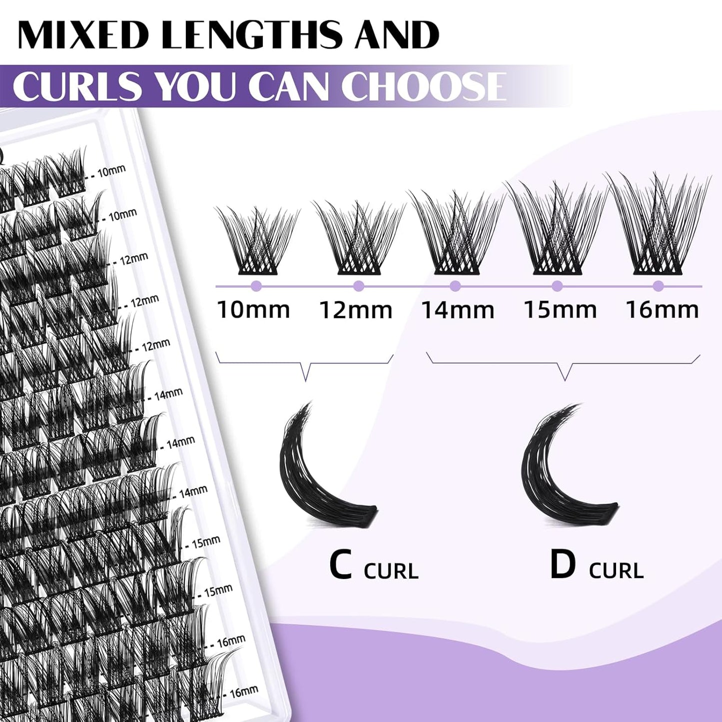 B&Qaugen Lash Clusters 72 PCS Individual Lashes 10-16mm B&Q Eyelash C D Curl Mixed Cluster Extensions Natural Wispy Beginner Reusable Extension Lasting Lash(FD-DV02-MIX)