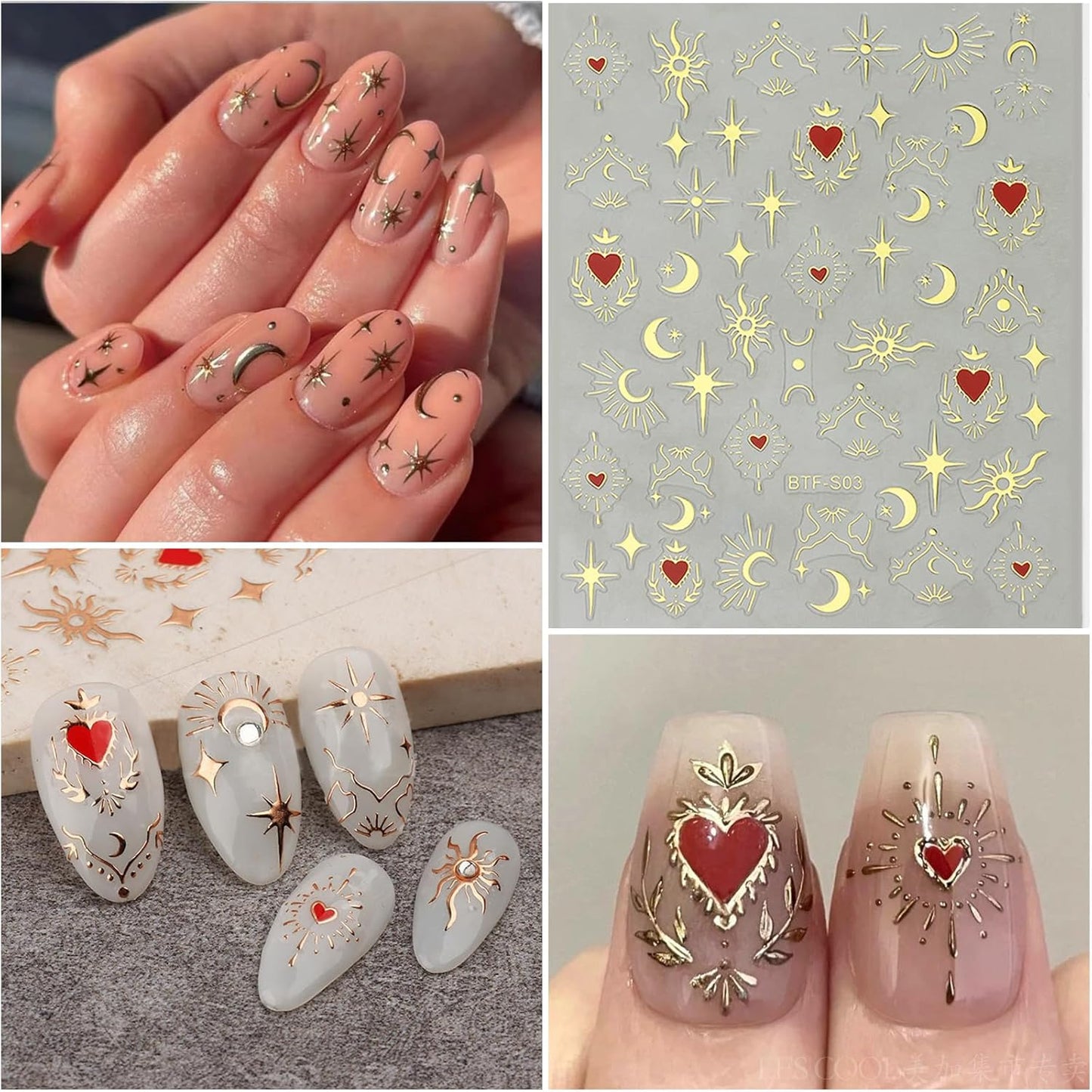 Egyptian Style Nail Art Stickers Decals Gold Sun Moon Nail Decals 5D Self Adhesive for Women Nails Design Decoraion 3D Crown Mails Stickers Supplies