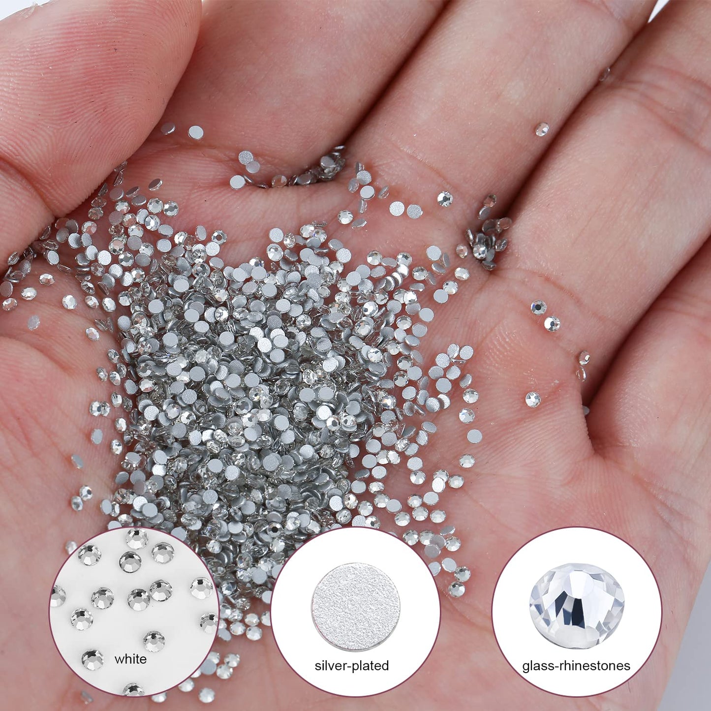 1440Pcs White Crystal Rhinestones,Glass Flatback Rhinestones Small Gemstones for Nail Face Makeup Art Crafts Clothes Decoration -(SS4,1.6mm,White)