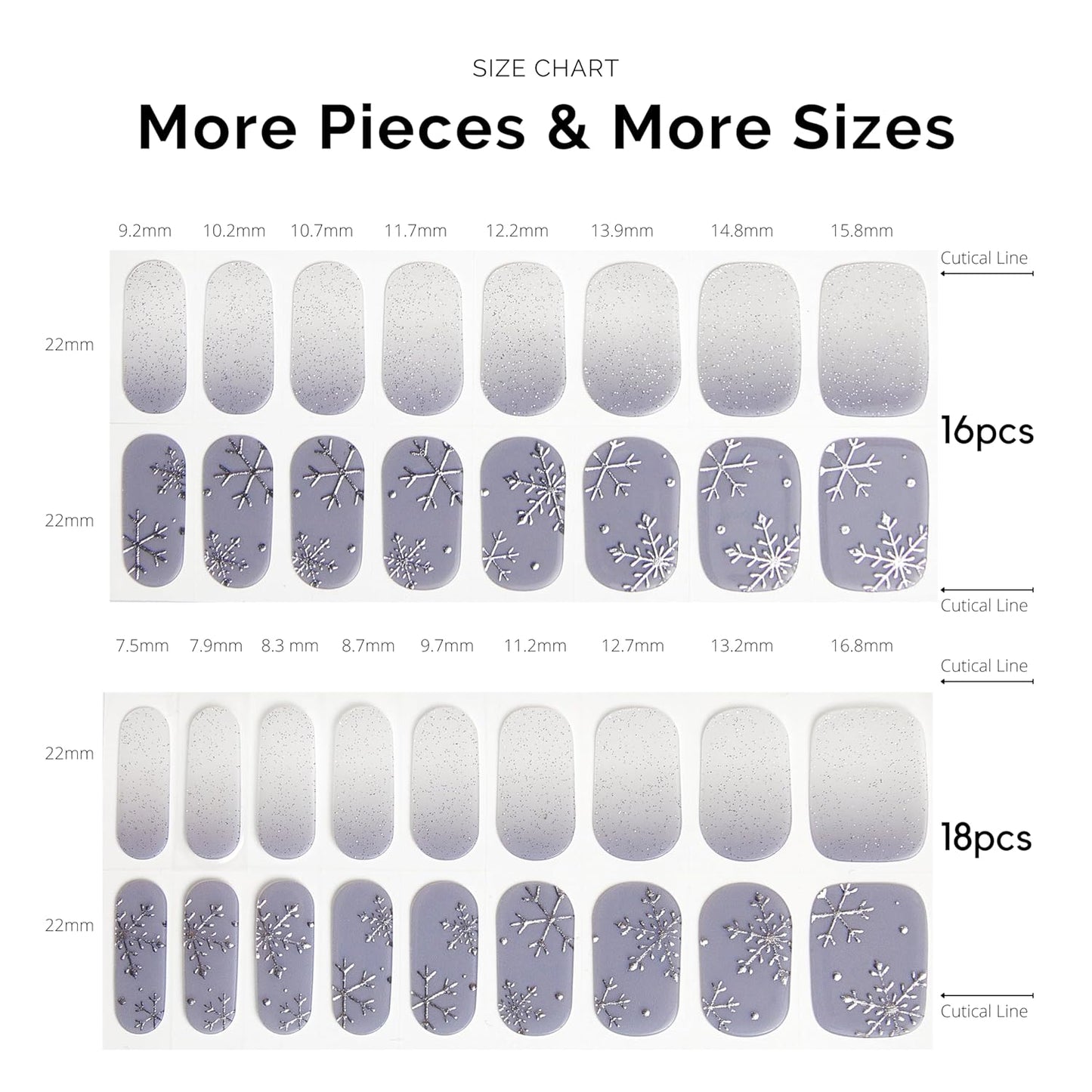 NAILOG Semi Cured Gel Nail Strips - 34 pcs Salon-Quality Winter Nail Wraps with Soft Gel Finish (Snow Rain)