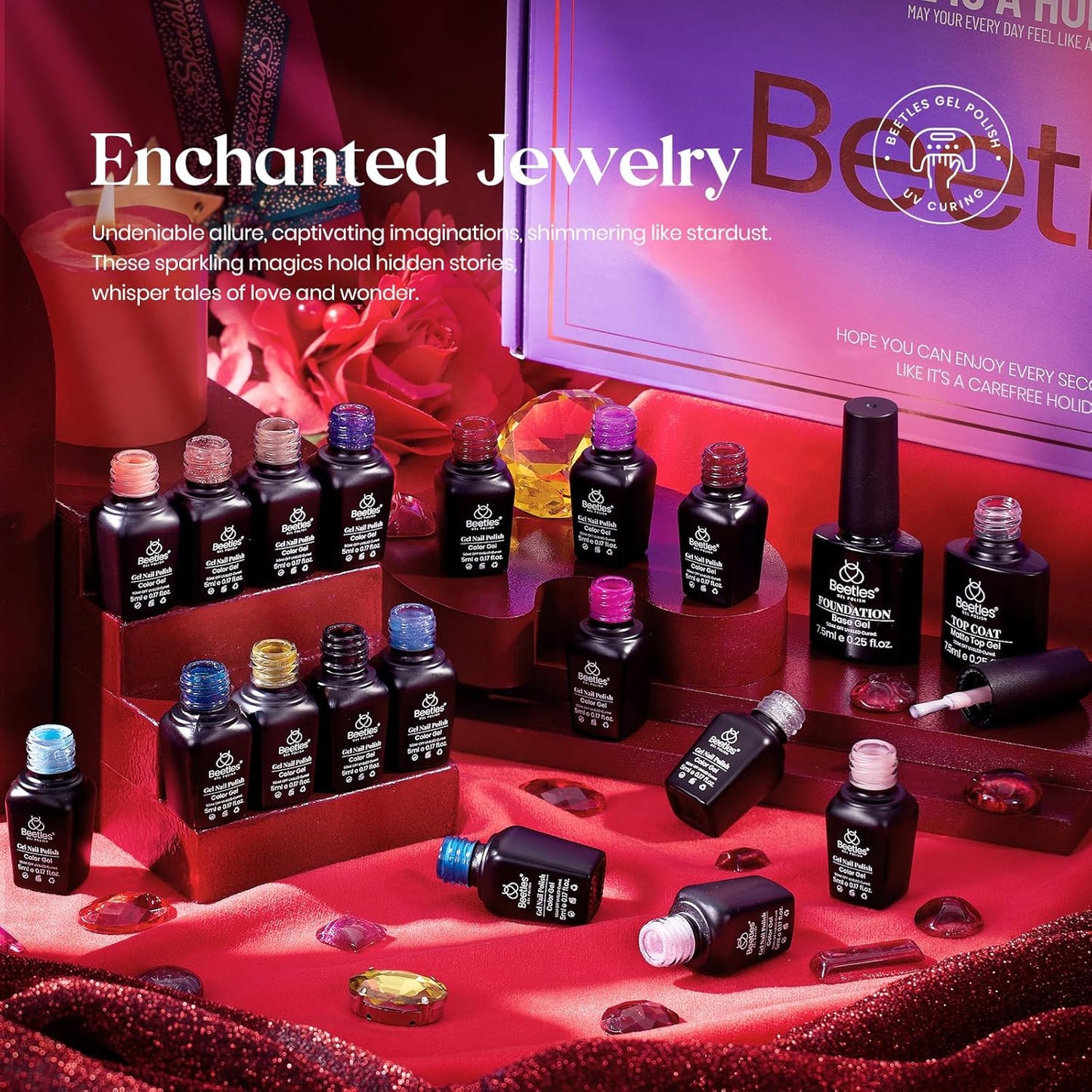 Beetles Halloween Gel Polish Set 39Pcs Red Burgundy Blue Green Nude Pink Purple Gel Nail Polish with Base Matte Glossy Top Coat for Manicure Lovers DIY at Home Gift for Women Enchanted Jewelry