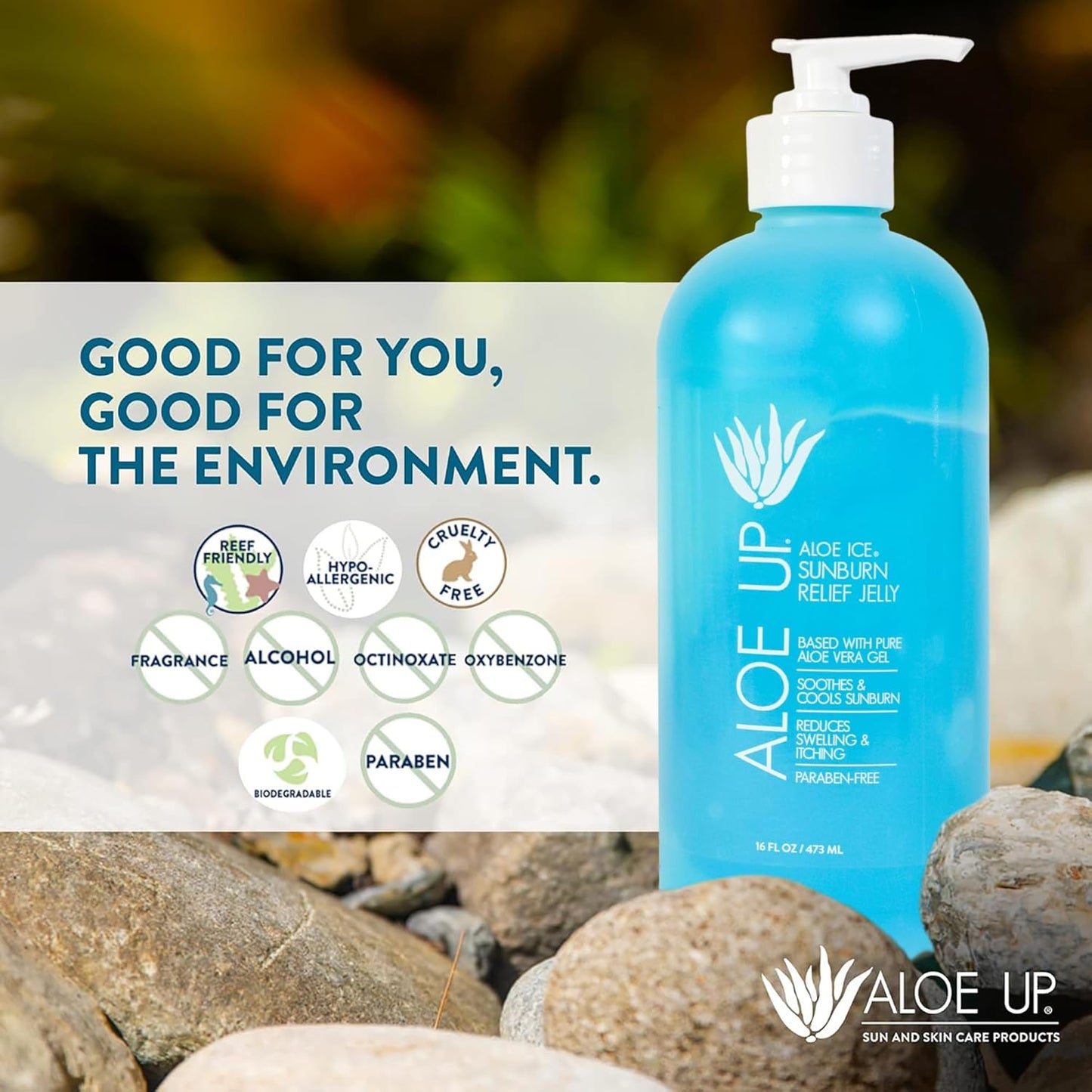 Aloe Ice Sunburn Relief Jelly – Face and Body Organic After Sun Gel – with 96.6% Pure Aloe Vera Gel – Reef Safe – Alcohol- and Fragrance Free – 16oz