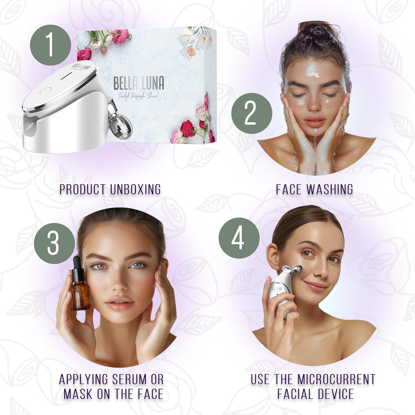 5-in-1 Microcurrent Facial Device for Face Tightening, Lifting & Wrinkle Reduction – Non-Invasive Anti Aging Tool, Jawline Shaper & Skin Lifting Face Sculpting Device for At-Home Skincare