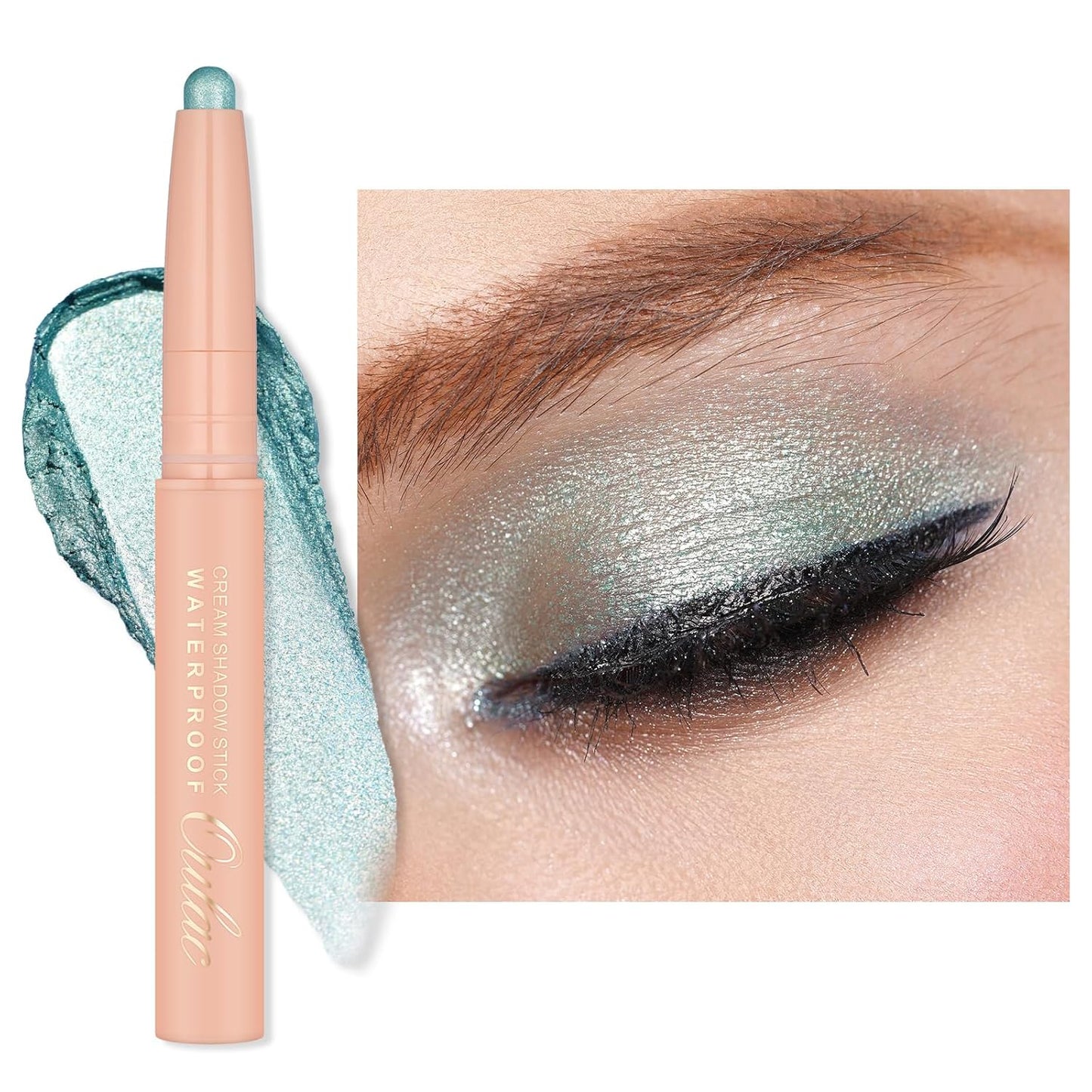 Oulac Waterproof Eye Shadow Stick Smooth and Long Lasting, Shimmering Glitter Finish, Blendable Eyes Makeup, Vegan & Cruelty-Free 3.8g, 19 Seafoam
