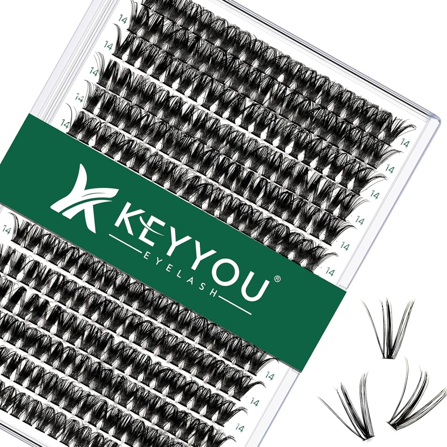 Lash Clusters 300pcs Individual Lashes 50D 0.07C Curl 13mm DIY Eyelash Extension KEYYOU Large Tray Volume Soft&Natural Cluster Lashes(50D-0.07C,13）