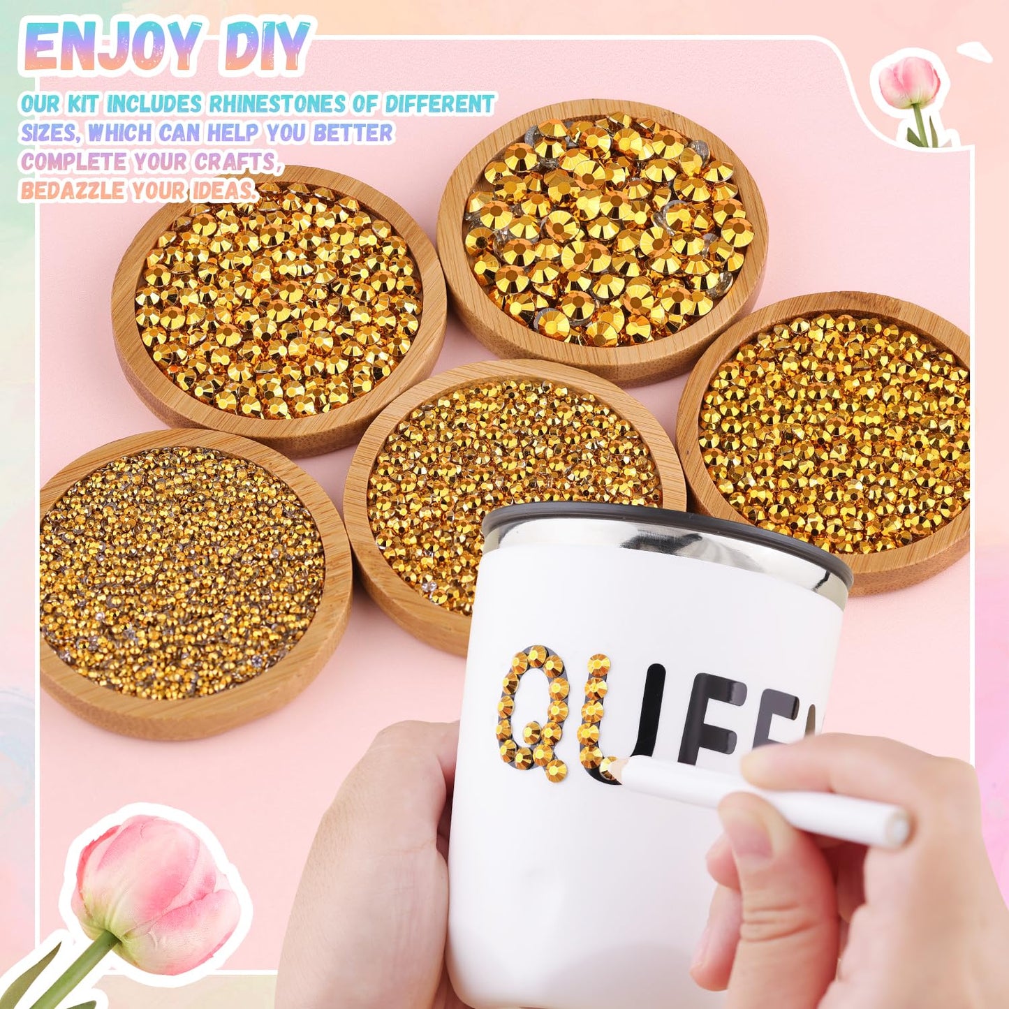 30000Pcs Resin Gold Rhinestones for Bedazzling Crafting with b7000 Jewelry Glue, Bulk Flatback Gems Bedazzler Kit for Crafts Clothes Shoes Fabric Nail Diamond Art, Assorted Size 2/3/4/5/6mm