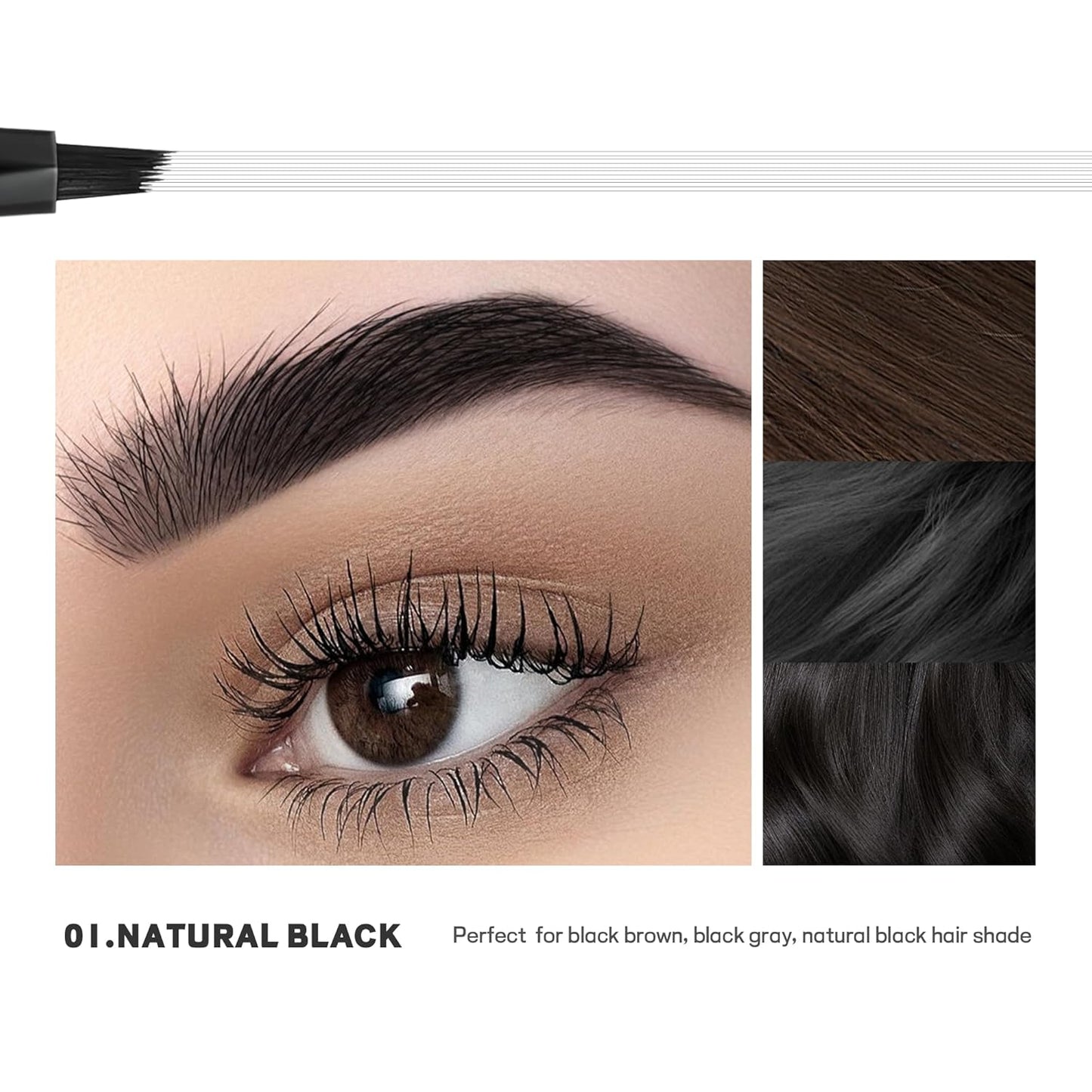 2 Pack Microblading Eyebrow Pen and Brow Tint for Women with Angled Brush & Dip to Effortlessly Create Natural Hair Like Brows, Waterproof Fast Eye Brow Makeup Pencil, Last All Day (Natural Black)