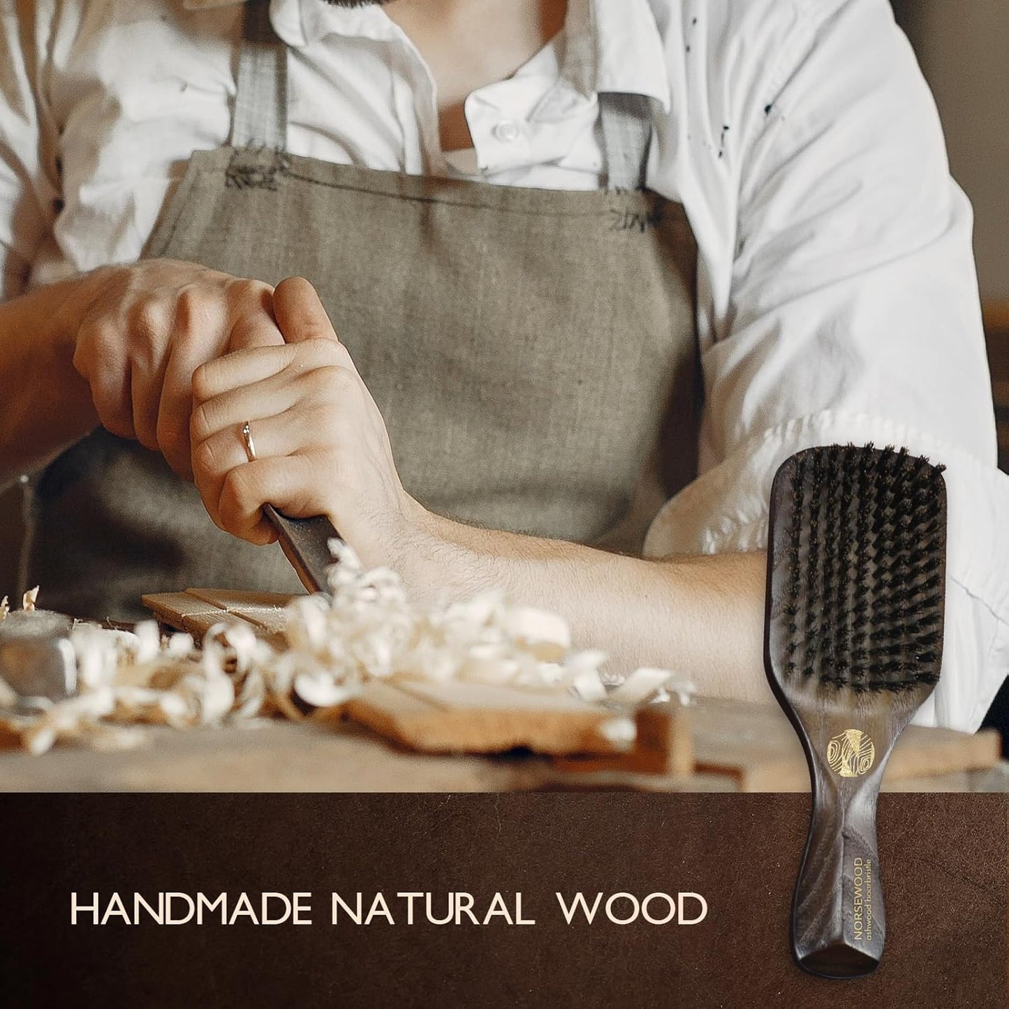 Boar Bristle Brush for Shine and Texture - Stiff Bristles for Medium Hair/Beards, Cleaning Brush Included