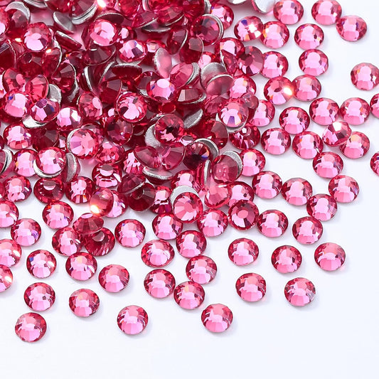 Rose Flatback Rhinestones, Glass Rhinestones for Nail Art and Craft, Glue Fix, Loose Crystal Gemstones(Rose, SS6, 1440pcs, 1.9-2.0mm)