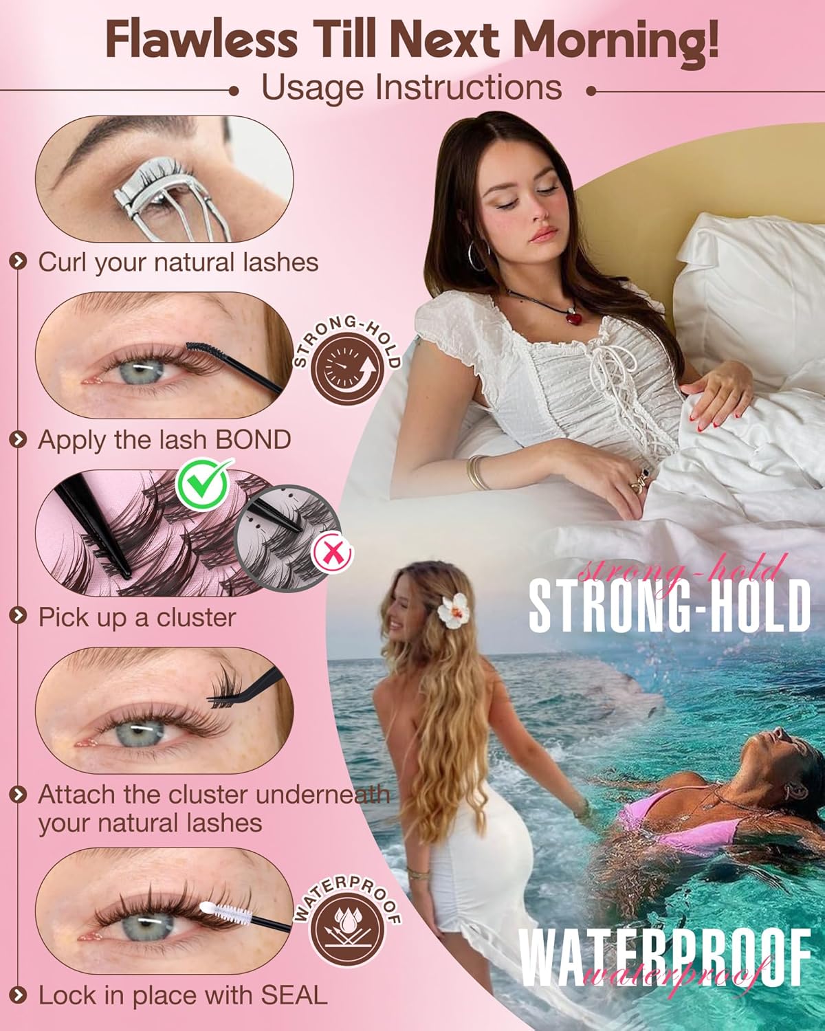 Brown Manga Lash Clusters Kit Natural Cluster Eyelash Extensions Kit CD Curl Wispy Fairy Eyelashes Clusters Anime Individual Lashes 180pcs