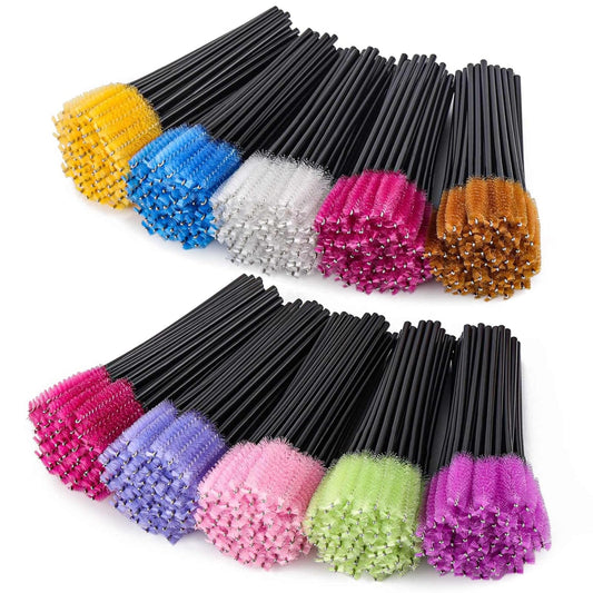 BTYMS 500 Pieces Disposable Mascara Wands Eyelash Brush Brow Brushes Applicators Lash Spoolies for Eye Lash Extension - Multi Color