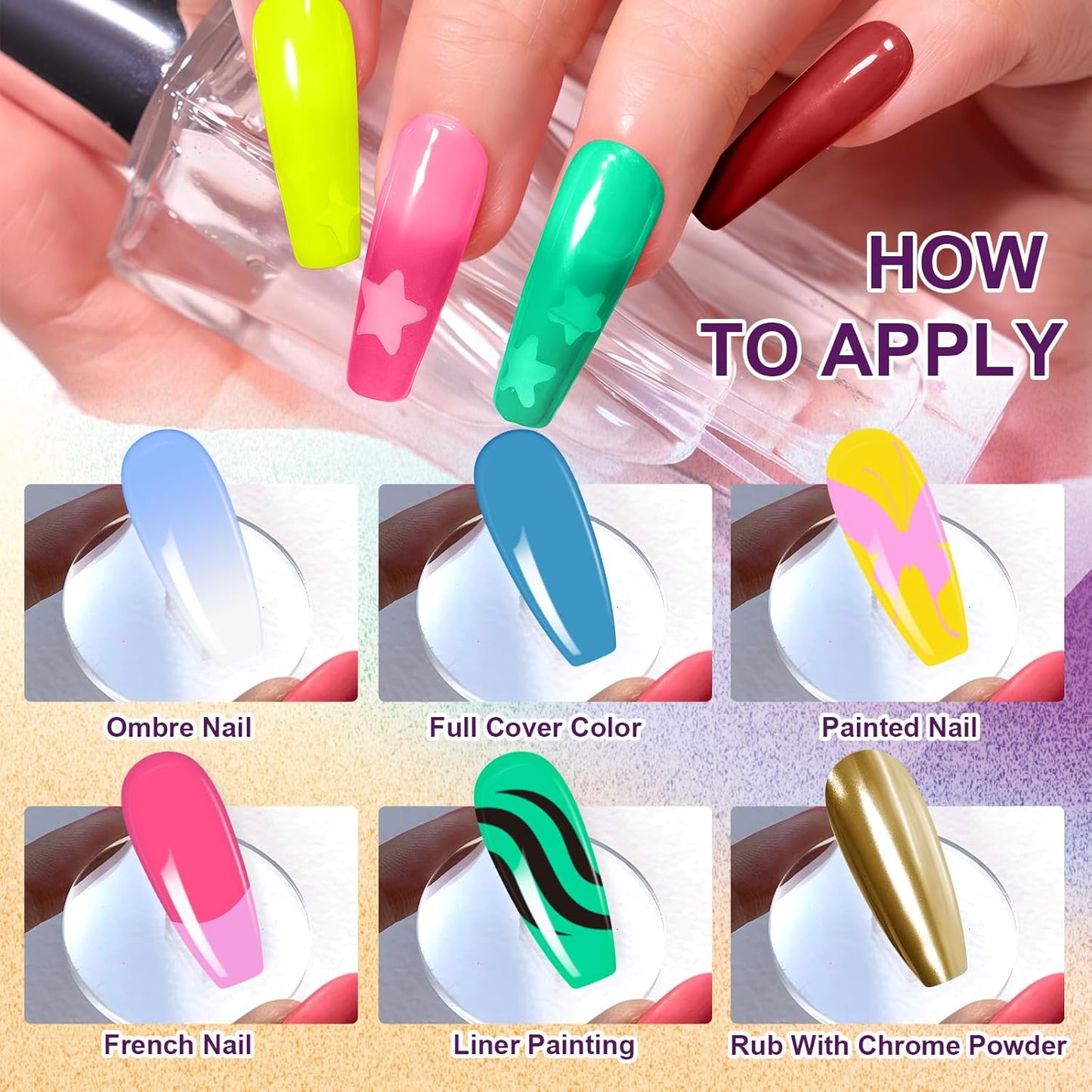Gradient Painting Gel, 9 Bright Colors Ombre Gel Nail Polish Light Blue Pink Pigment Pat Nails Aura Nails French Manicure Soak Off UV Long-lasting No-wipe Home Salon DIY Nail Art ChromaGlow