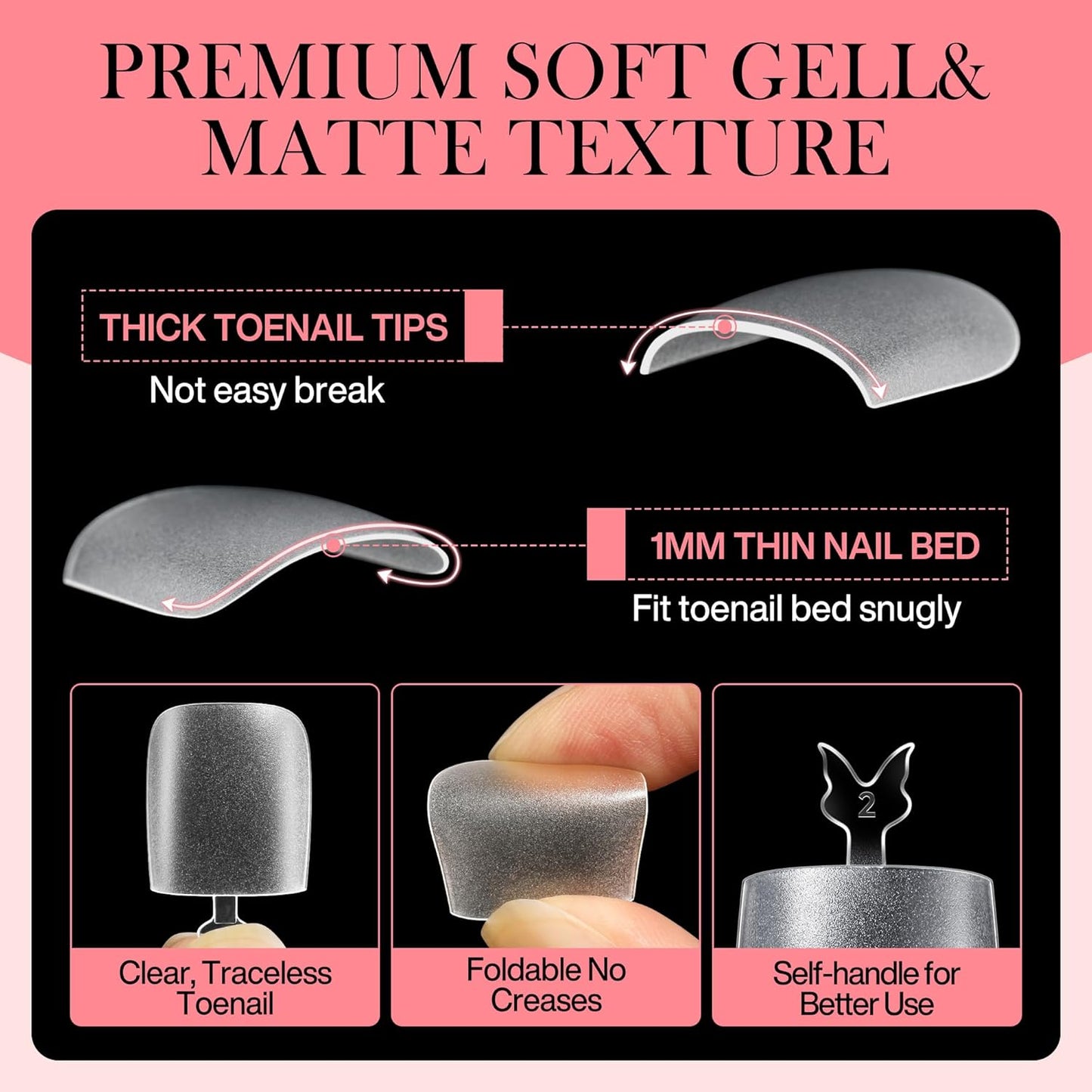 Square Gel Toe Nail Tips: 360Pcs 15 Sizes Full Cover Press On Toenails Long Wider Fake Toe Nails Soft Gel Pre-etched Double Matte For Nail Extensions Home DIY Nail Salon
