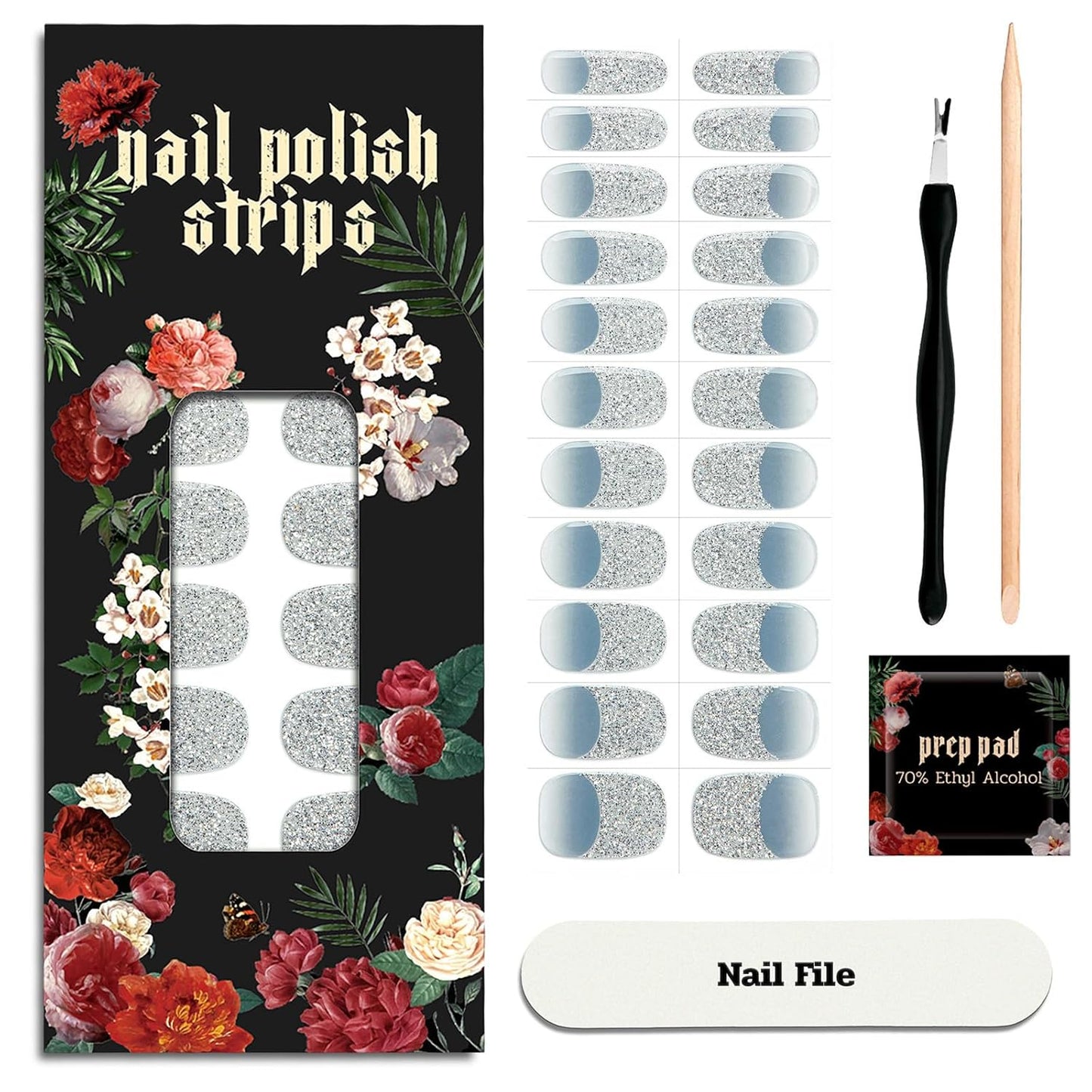 Nail Polish Strips - 22 Pcs Salon Quality Gel Nail Stickers - Long Lasting Wraps (Falling of Tide Blue)