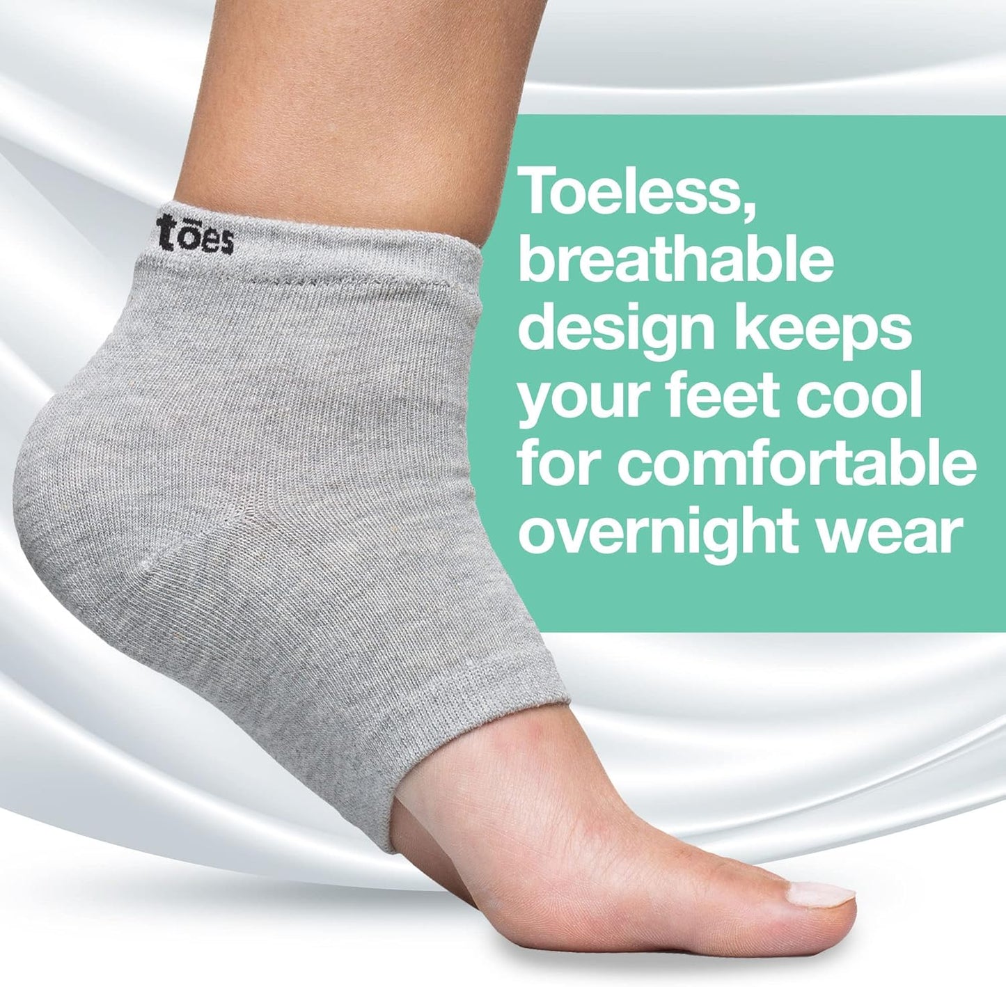 ZenToes Moisturizing Heel Socks 2 Pairs Gel Lined Toeless Spa Socks to Heal and Treat Dry, Cracked Heels While You Sleep (Regular, Gray)