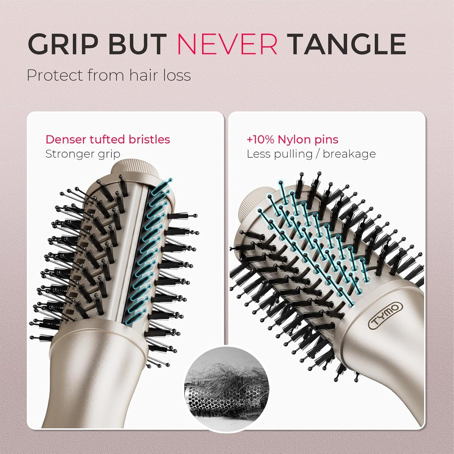 TYMO 2.0 Hair Blow Dryer Brush - Blowout Hot Air Brush, One Step Volumizer, Upgraded 2 Inch Barrel Roller Curling Styler, 3X Faster Drying, 0.6 lb Lightweight, Straightener Curling in One, Gold