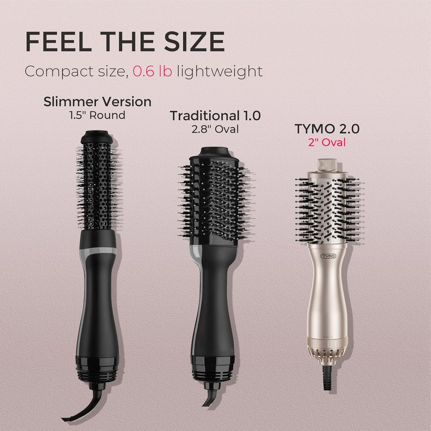 TYMO 2.0 Hair Blow Dryer Brush - Blowout Hot Air Brush, One Step Volumizer, Upgraded 2 Inch Barrel Roller Curling Styler, 3X Faster Drying, 0.6 lb Lightweight, Straightener Curling in One, Gold