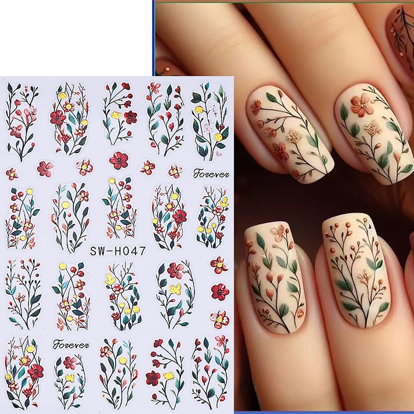 Fall Flower Nail Stickers Cute Nail Decals 3D Self Adhesive Floral Nails Design Supplies Autumn Nail Charms Slider Manicure Accessories Flowers Nail Art Stickers for Women Nail Art Decorations 4PCS