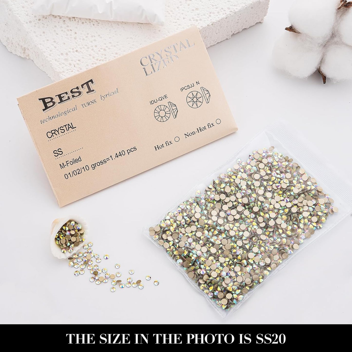 Novani Crystal AB Rhinestones 1440pcs Flat Back Round Rhinestone Style 2088 Sparkly Crystal Gemstones for Nail Art and Crafting SS20,4.6-4.8mm
