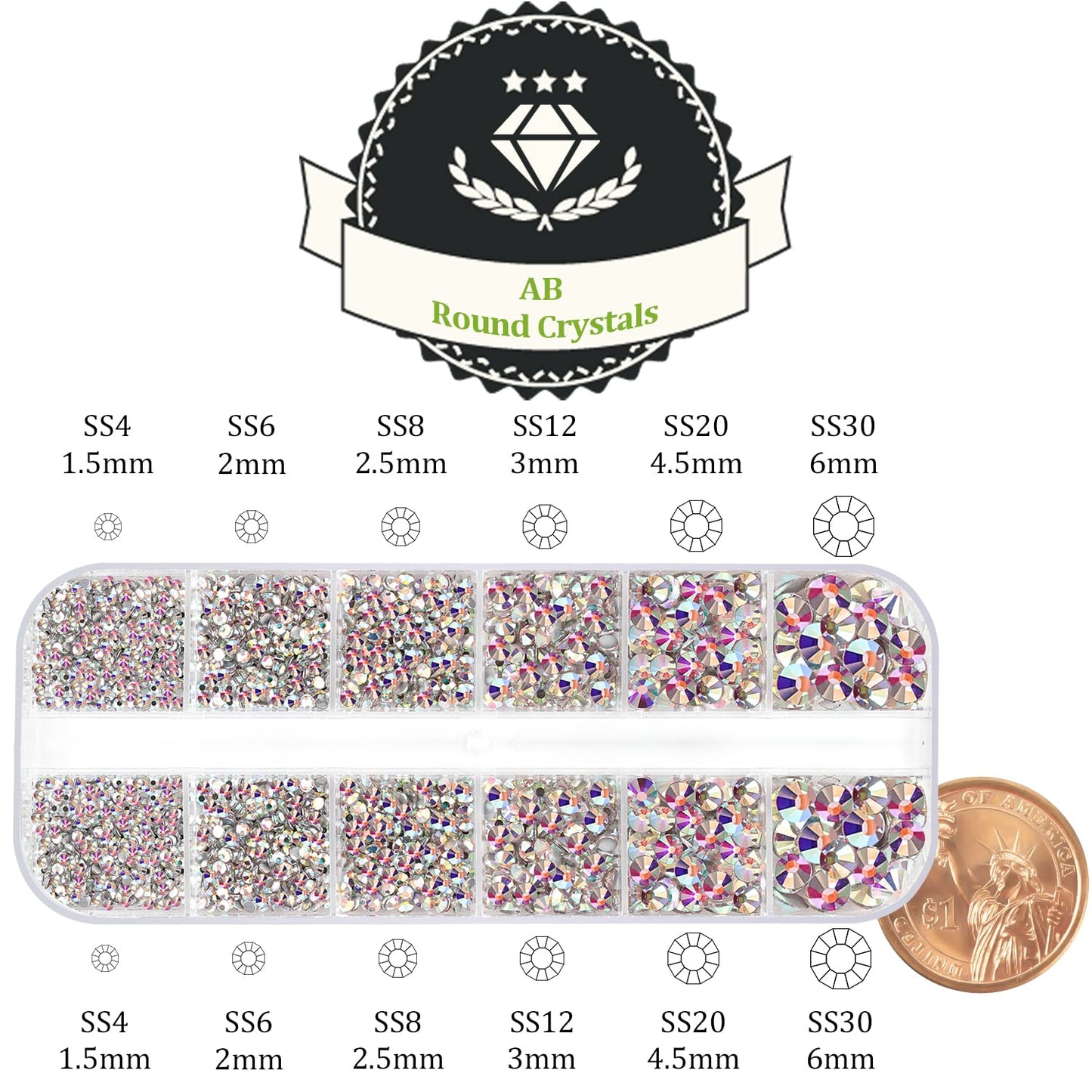 Two Packs of Flatback Rhinestones 4000 Pcs Nail Art Rhinestones Flatback Crystal AB Rhinestone with Picker Pencil and Tweezer for Nail Art and Decoration