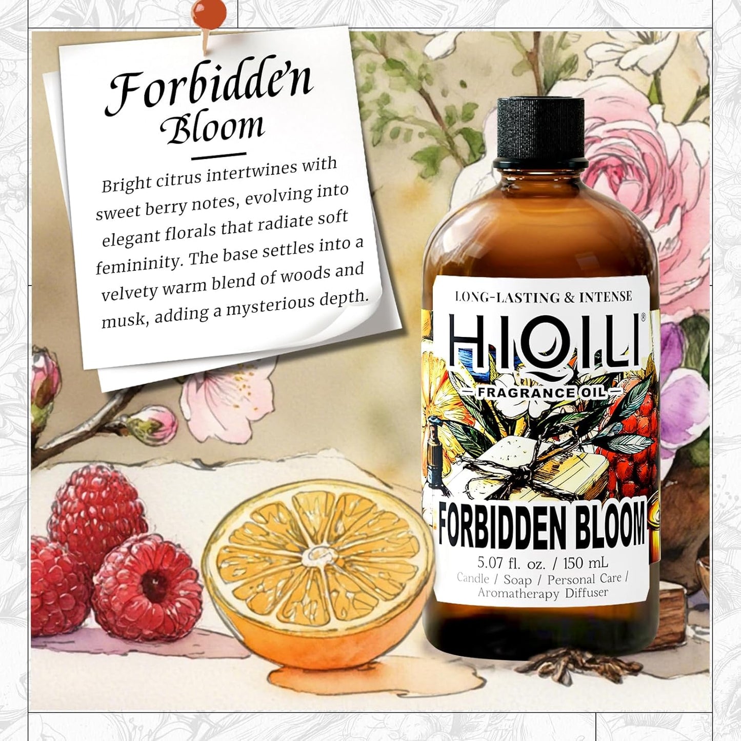 HIQILI Forbidden Bloom Fragrance Oil for Soap & Candle Making, Inspired by Cl.Klein Forb-EU phoria, Home Reed Diffuser, Long Lasting Scents, Add to Wool Dryer Balls - 5.07 Fl Oz