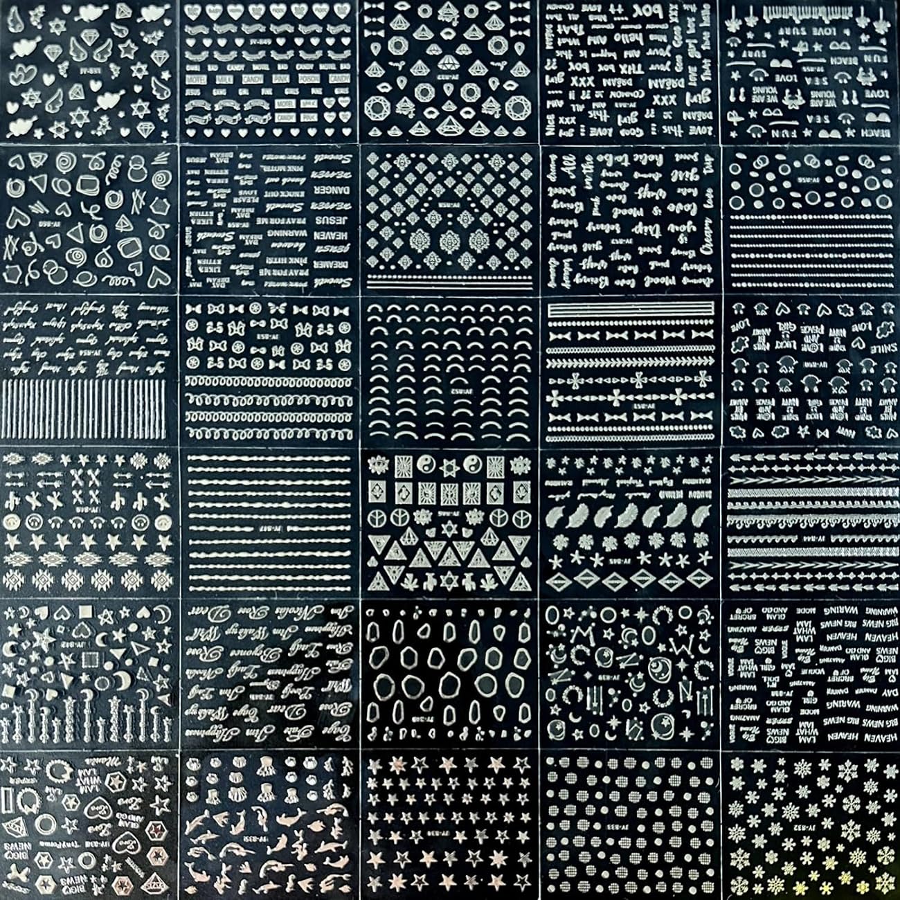 30 Sheets Silver Nail Art Stickers 3D Self-Adhesive Line Nail Decals Silver Star Nail Stickers Moon Heart Nail Supplies Nail Art Design for DIY Acrylic Nails Decoration Accessories for Women