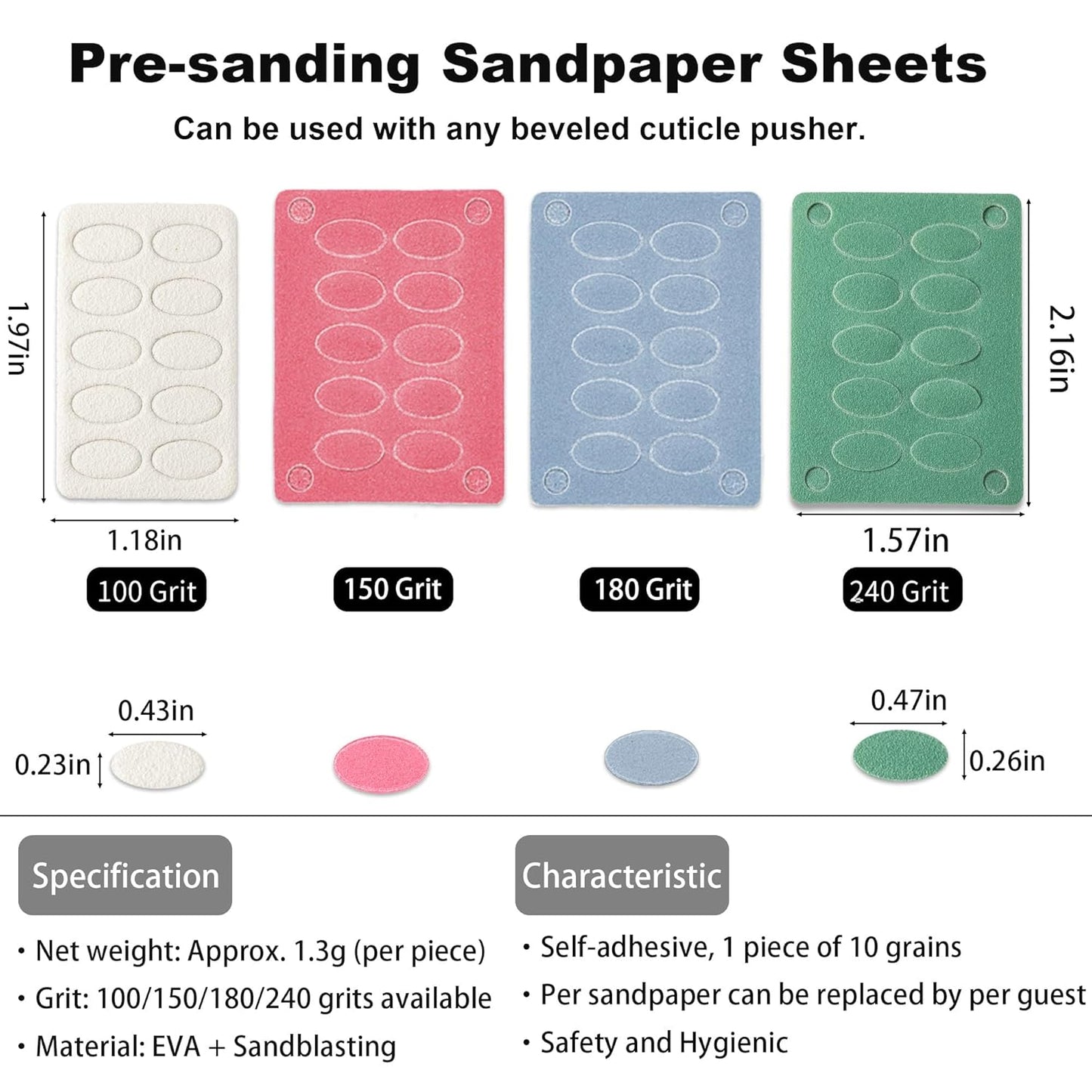 Pre-treatment Cuticle Pusher, Russian Prep Nail Pushers, Dual Ended Cuticle Remover with 100/180 Grit Sandpaper Sheets, Nail Care for Manicure Pedicure Nail Art