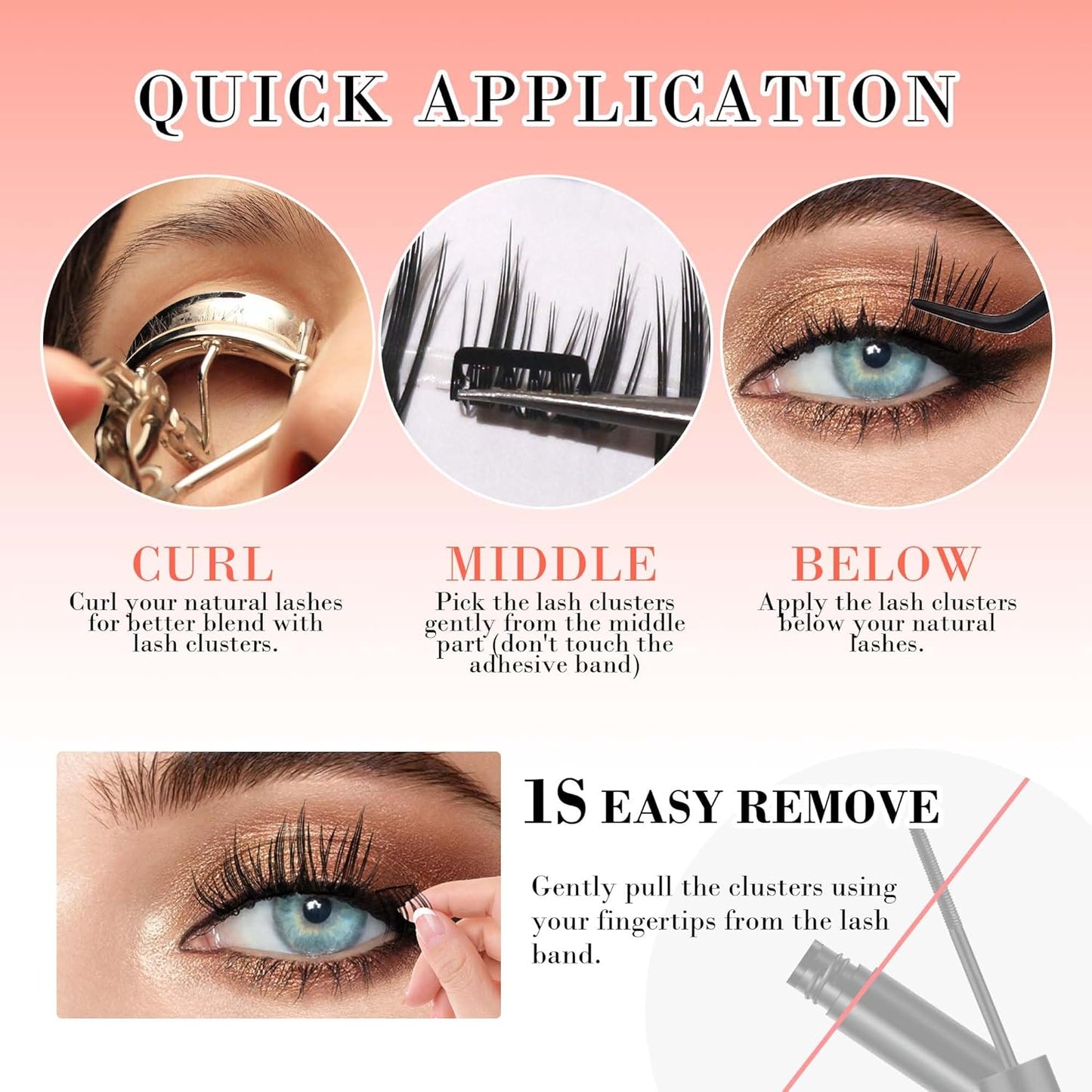GAQQI Self Adhesive Eyelashes Lash Clusters, Press on Lashes 10-13mm Natural Manga Cluster Lashes, Reusable No Glue Lashes C Curl, NEW-TECH Thin Flakes Pre Glued Eyelashes Clusters (PG01)
