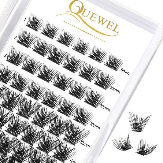 QUEWEL Cluster Lashes 72 Pcs Wide Stem Individual Lashes C/D Curl 8-16mm Length DIY Eyelash Extension False Eyelashes Soft for Personal Makeup Use at Home (H03-D-MIX8-16)