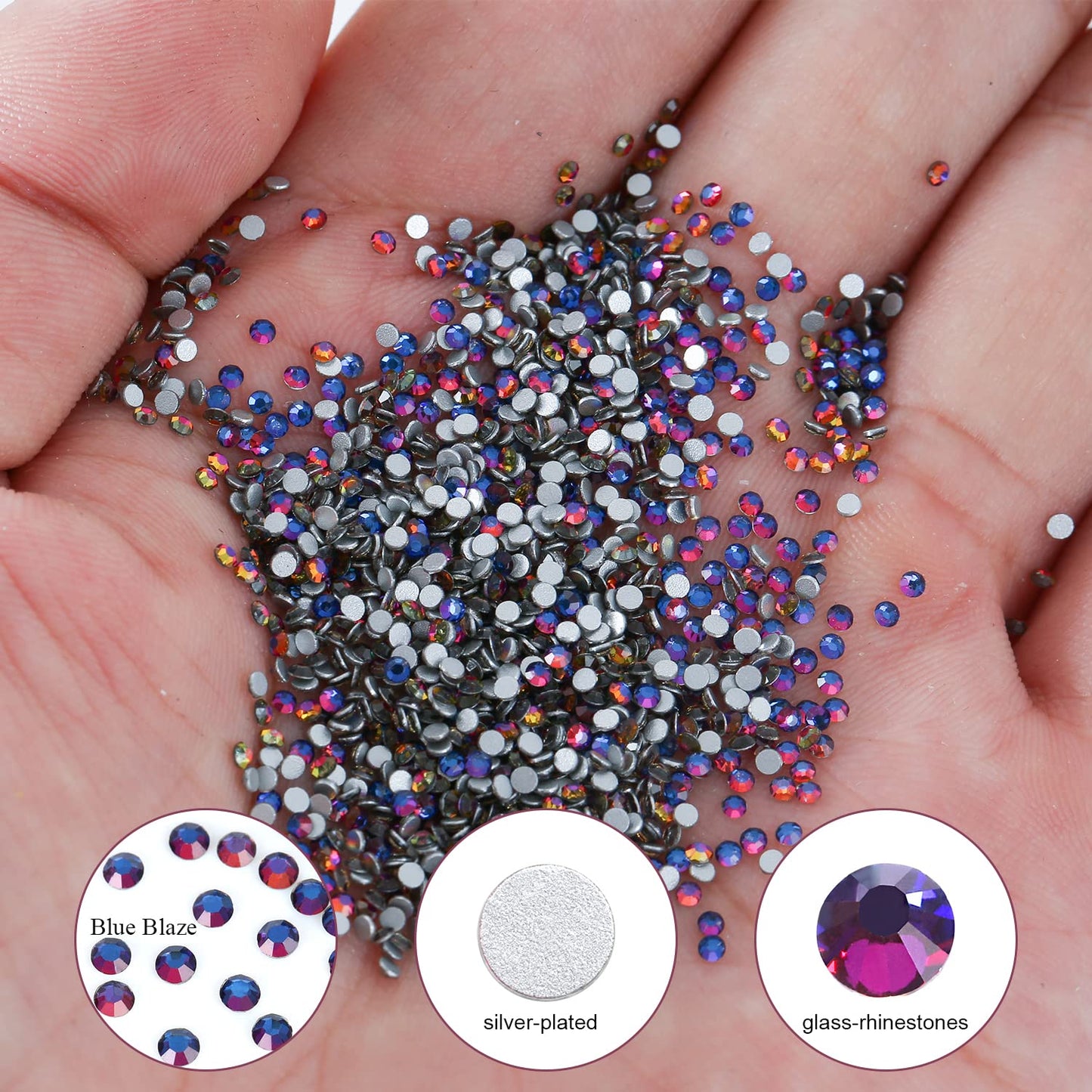 1440Pcs Blue Blaze Crystal Rhinestones,Glass Flatback Rhinestones Mini Gemstones for Nail Face Makeup Art Crafts Clothes Decoration-(SS6,2.0mm,Blue Blaze)