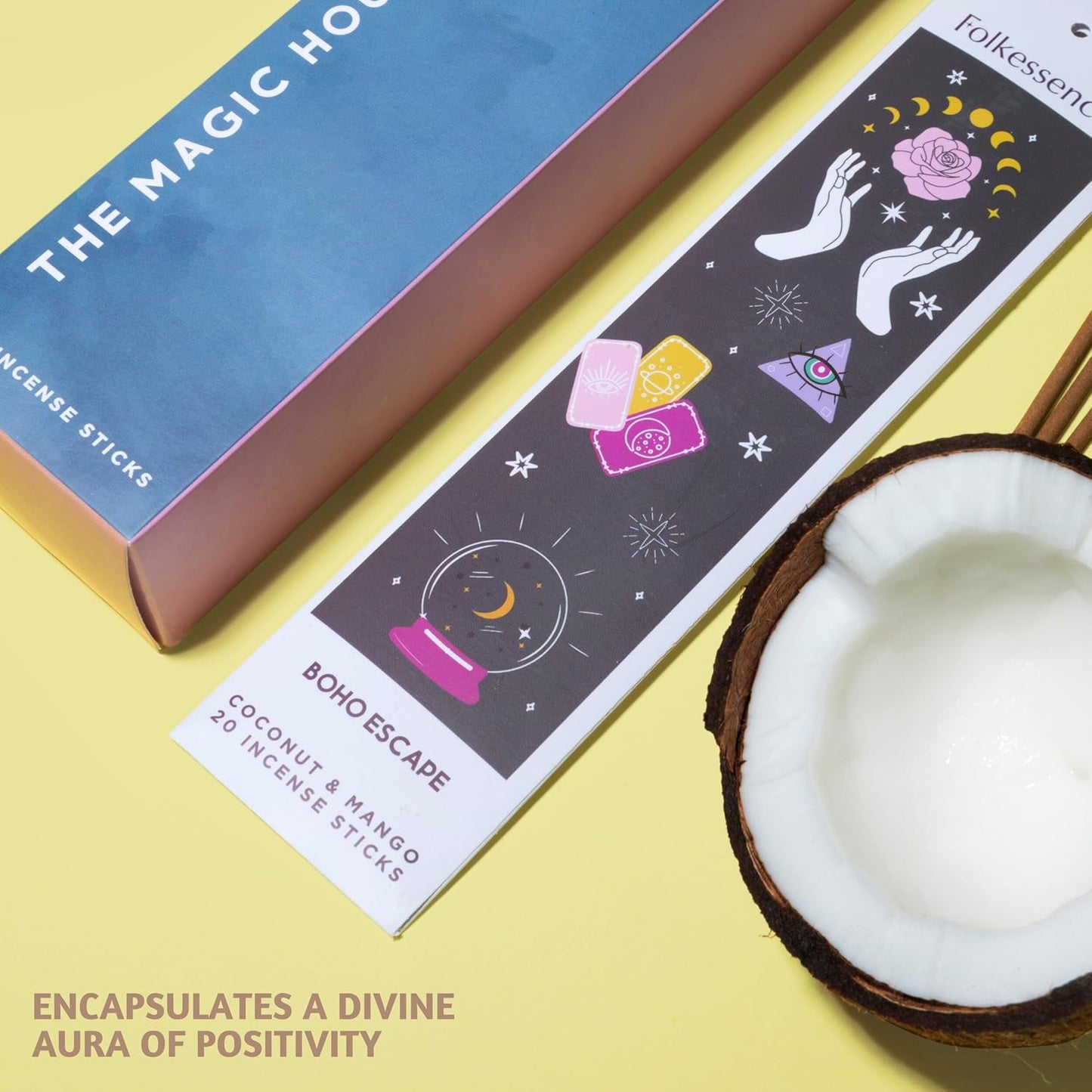 Folkulture Incense Sticks | Set of 6 (120 Organic Insence-Sticks) for Positive Aura with 45 Mins Burn Time | Non Toxic Coconut Mango, Aqua, Green Tea, Rose Geranium, Orange Blossom Inscents-Sticks