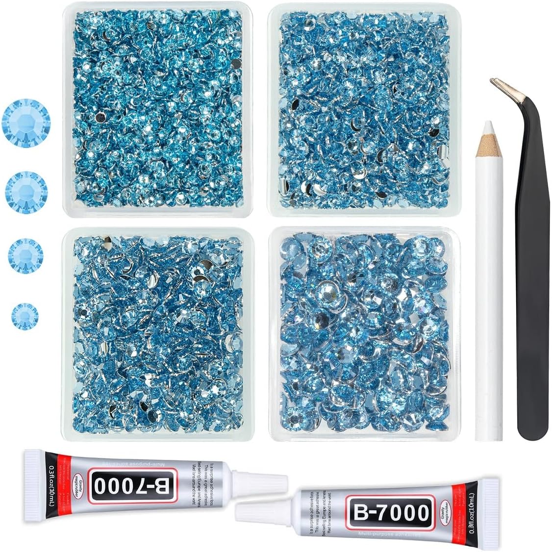 Light Blue Crystal Resin Rhinestones w B7000 Jewelry Glue for Bedazzling Crafting Sky Blue Flatback Stones 3mm 4mm 5mm 6mm Diamonds Crystals Gems Charms for Nails Face Makeup Tumblers Crafts