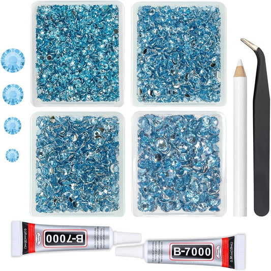 Light Blue Crystal Resin Rhinestones w B7000 Jewelry Glue for Bedazzling Crafting Sky Blue Flatback Stones 3mm 4mm 5mm 6mm Diamonds Crystals Gems Charms for Nails Face Makeup Tumblers Crafts