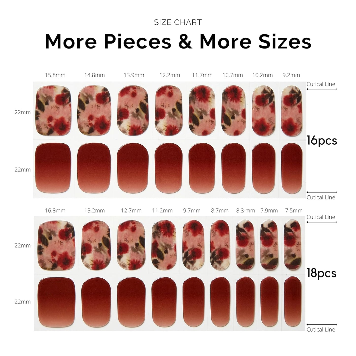 Semi Cured Gel Nail Strips - NAILOG 34 Pcs Gel Nail Stickers | Buy 2 Get 1 UV Light | Extra Long Nail Wraps with Glossy Gel Finishing Reddish Brown, Wildflowers