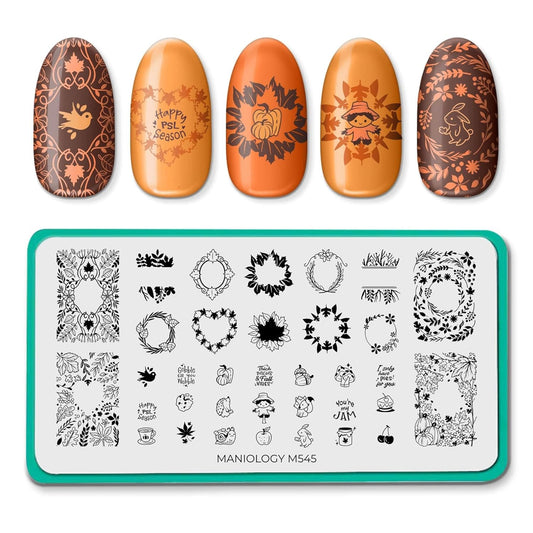 Maniology Fall Frames Nail Stamping Plate, Rustic Leafy Borders Stamp Plates, Cozy Autumn Wreath Manicure Designs, Earthy and Neutral Leaf Patterns