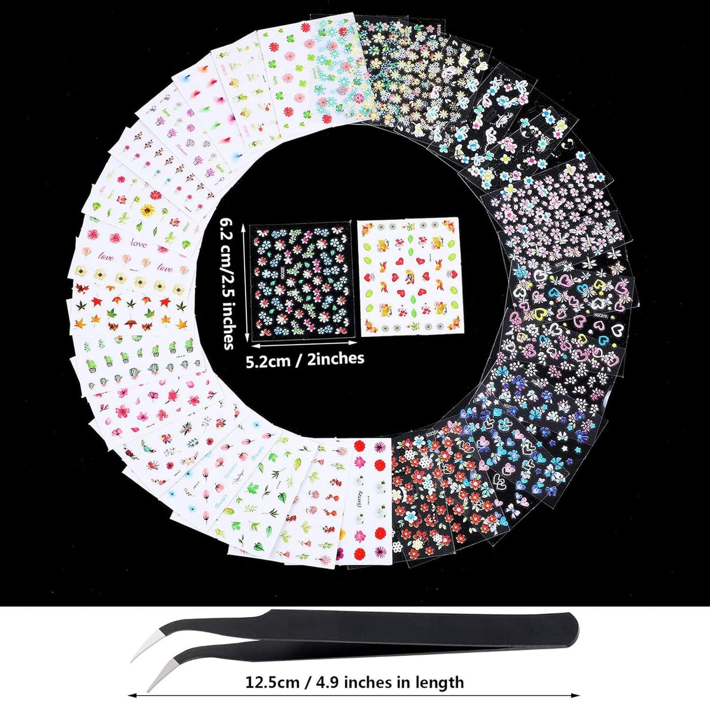 Blulu 5000 Pcs Flower Nail Stickers 100 Sheets 3D Self Adhesive Nail Stickers Multi Design Decals Multicolor Flower Manicure Decals with Tweezer(Retro Floral Series)