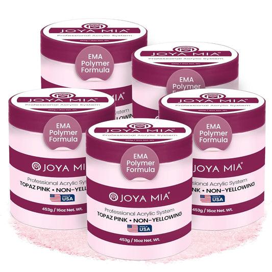 Joya Mia Acrylic Powder for Nails, MMA-Free, Super Adhesion Professional Powder for Flawless & Long-Lasting Nail Enhancements, Easy Application, Vibrant & Stunning Colors - Topaz Pink, 5 lbs