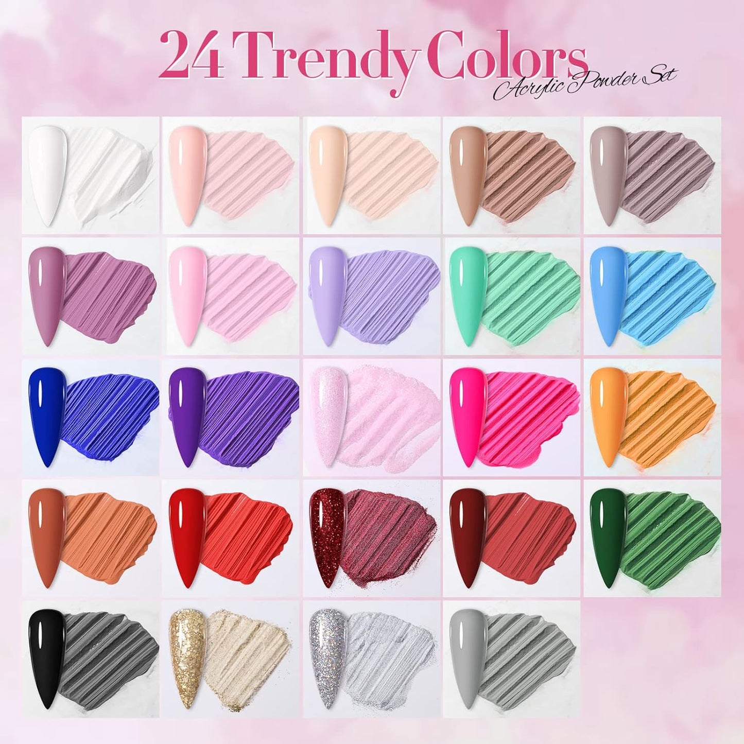 BORN PRETTY Acrylic Powder Set-24 Colors Acrylic Nail Powder Set Fall Winter Colors Pigmented Powders for Nail Extension Gift Home DIY & Salon No Lamp Needed