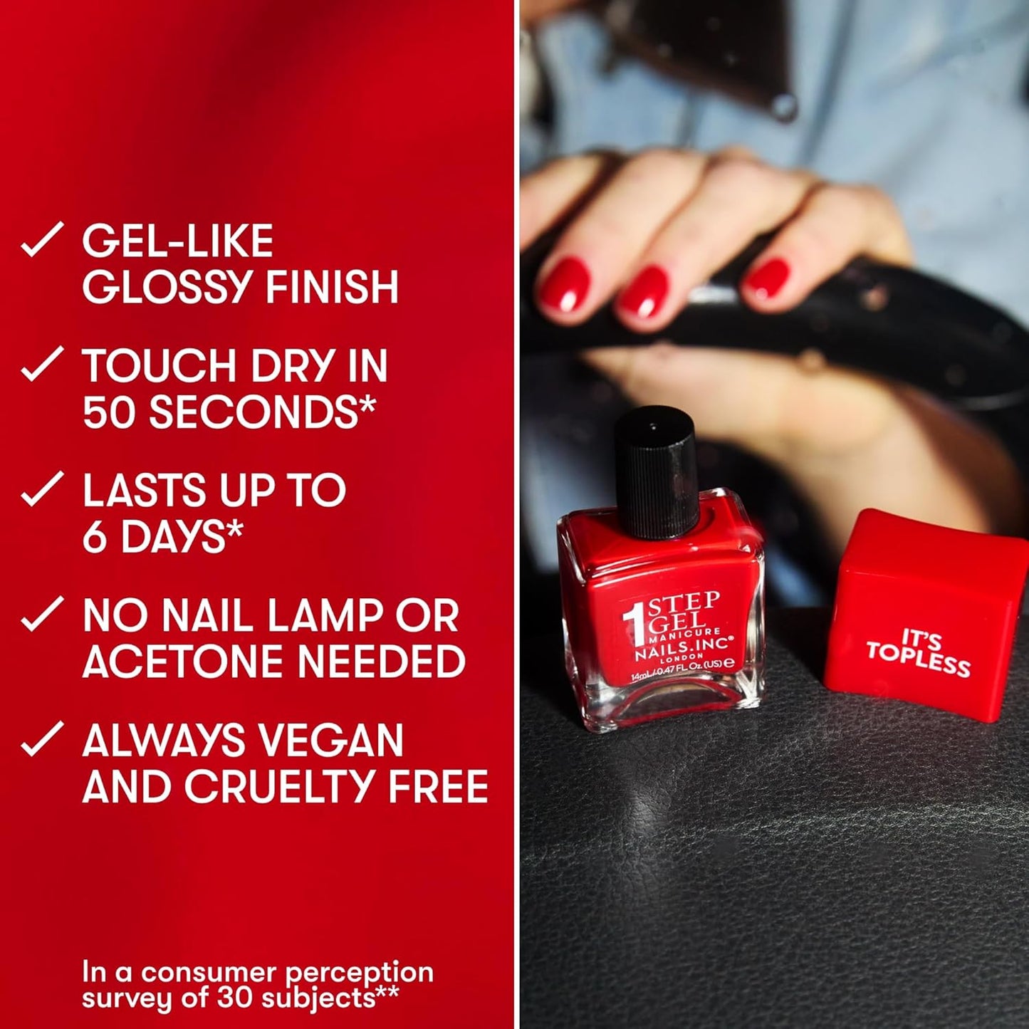 Nails Inc It's Topless Gel-Like Nail Polish Duo, 4-in-1 Base Coat, Treatment, Color & Top Coat, Long Lasting, Strong, Chip Free Nails, Glossy Salon Quality Manicure, Air Dry Nail Polish, 2 Piece Set