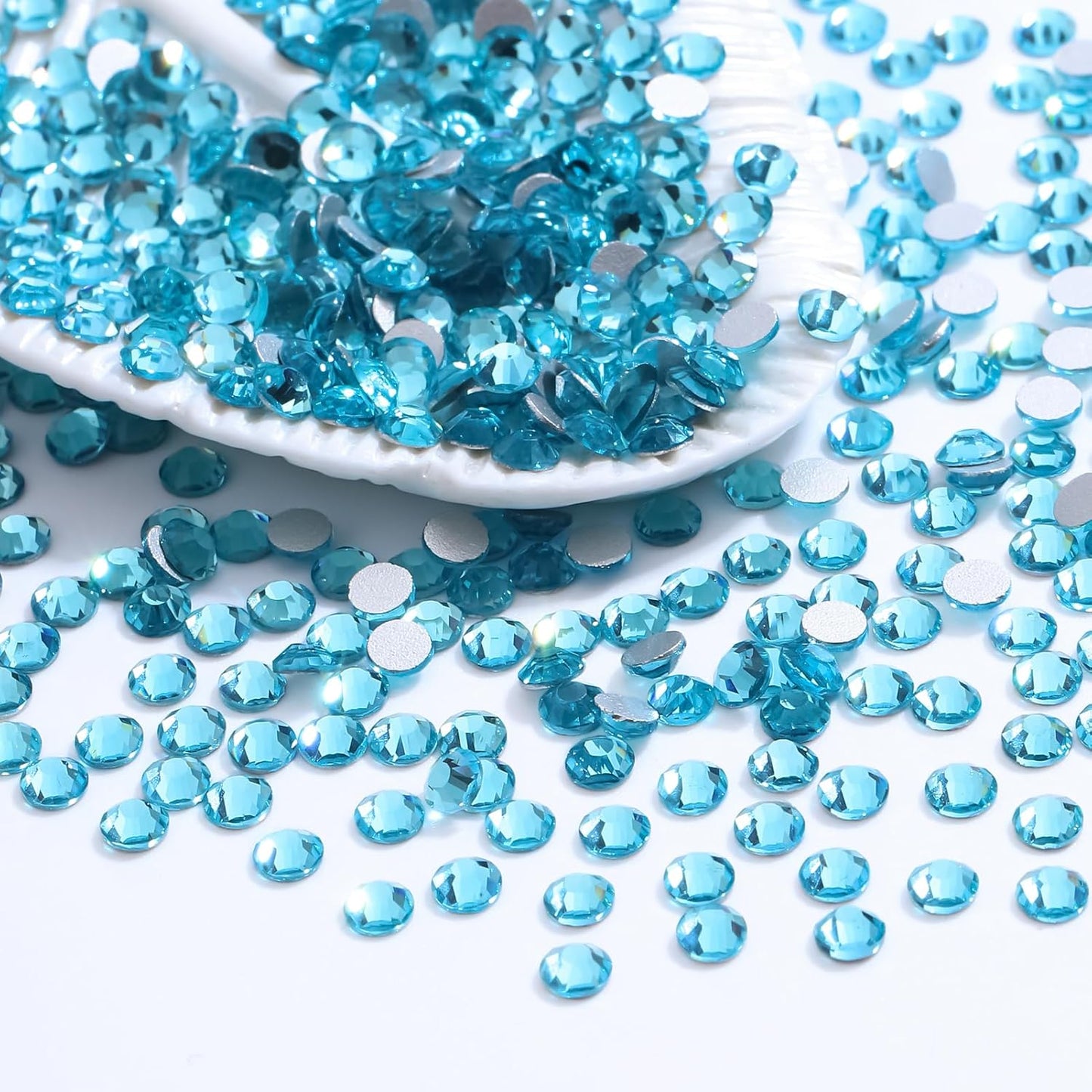 Aquamarine Flatback Rhinestones, Glass Rhinestones for Nail Art and Craft, Glue Fix, Loose Crystal Gemstones(Aquamarine, SS10, 1440pcs, 2.7-2.8mm)